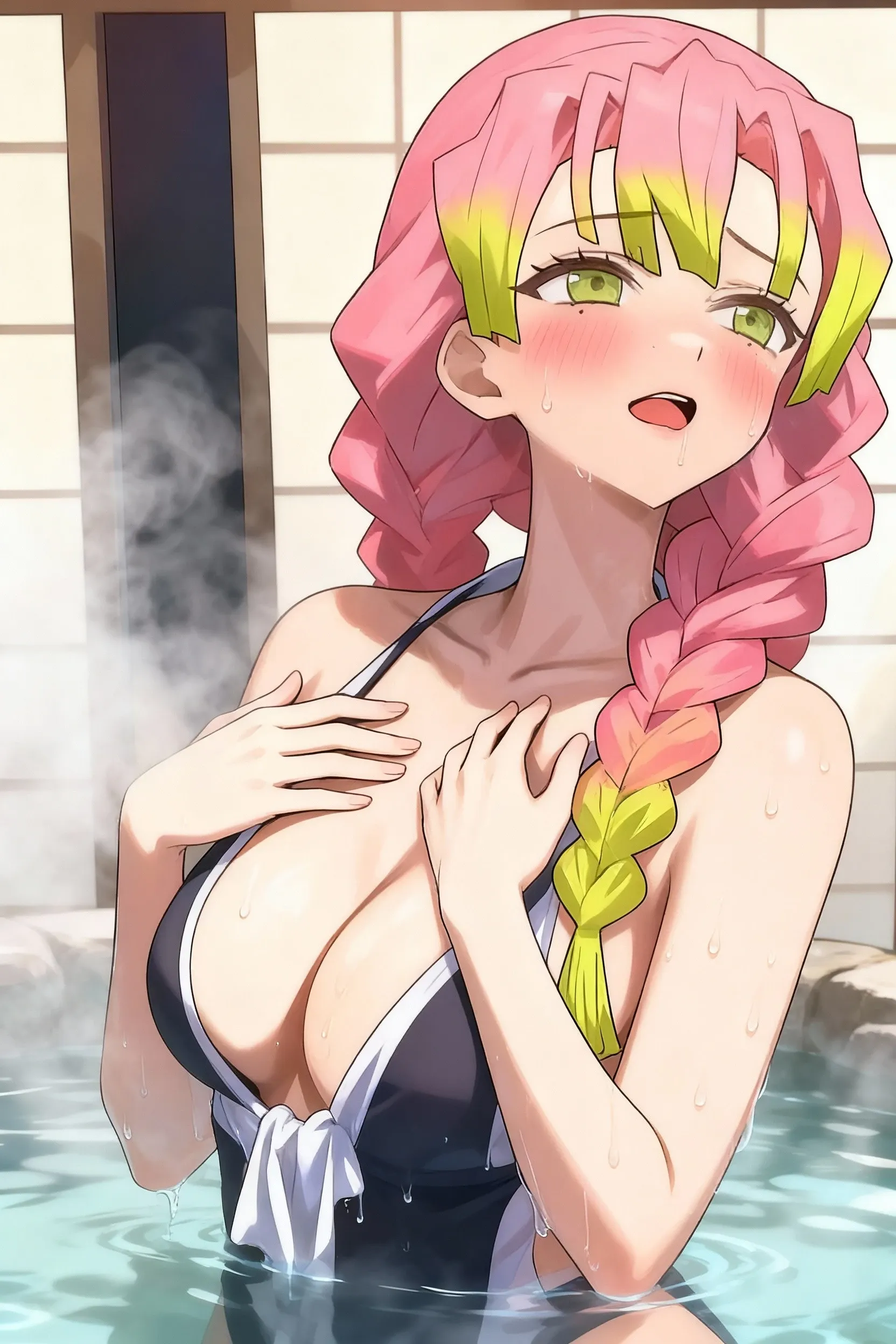 lake, bath, sunset, score_7_up, BREAK source_anime, KMitsuriV4XL, 1girl, solo,, , from bellow, room, , blush, open mouth, big mouth, tongue, tongue out, close up, saliva, uvula, uvula, mouth focus, excessive saliva, , looking down, , long tongue, large tongue, , , happy, smile, side, on side, looking at side, armpits, rocks, closed eyes, ,
