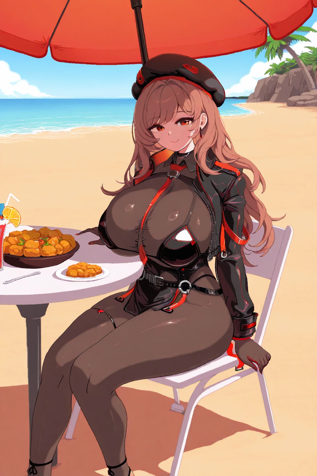 score_9, score_8_up, score_7_up, score_6_up, beach,,
BREAK
ExpressiveH, souce_explicit, 
BREAK
1girl, solo, yoru mac, short hair, bangs, black eyes, blunt bangs, orange hair, bob cut, bright pupils, elect , , blush, happy, spoken heart, mature female,
, swimsuit,   slip, ,
tall, leggy, shiny skin, heavy breathing,, wide , tight waist, thick thighs,
,,  , orange pubic hair,  slip, 





 tray,  many , glass, drinking straw,  
,sitting, knee up, beach chair, ,  looking_at_viewer,