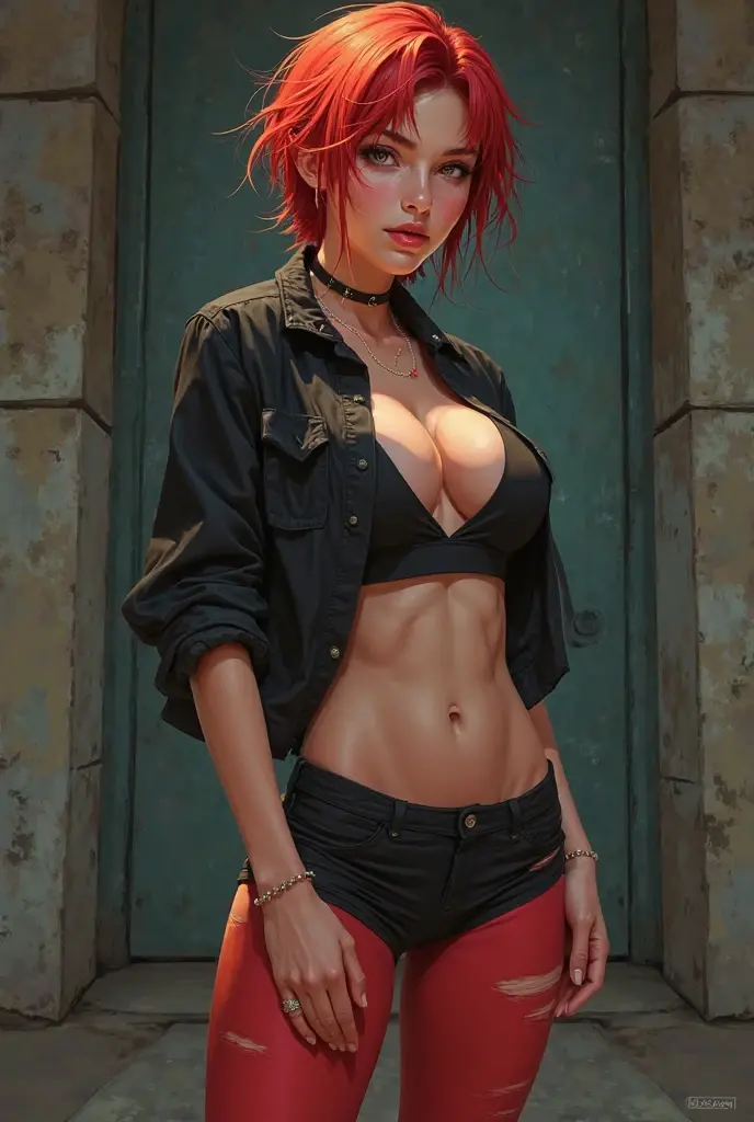 ?????????? Jennifer Garner shown to have a fairly slender figure. She has red hair, she has short hair,  Cleavage  exposed cowboy shot, carrying a sword and fighting hordes of zombies, wearing a hat,  (((????????))), (((no panties))), dark, blurry, soft light, superior quality, many details, sharp focus, realism, ((????????)), ((cobalt blue eyes)), (((???? tattoos all over body))), ((defined muscles))