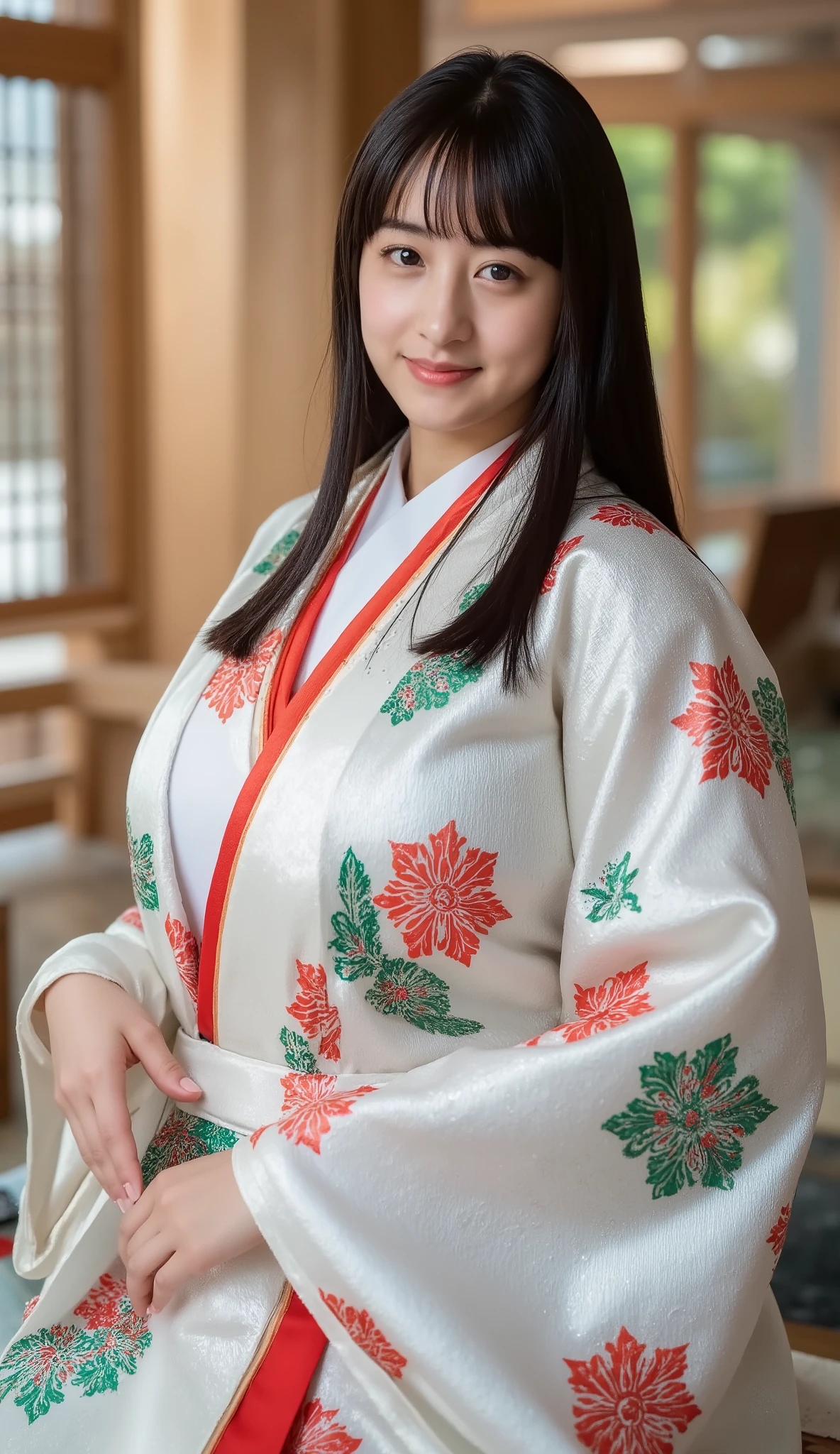 long straight black hairの美しい日本人女性。(((16 year old beautiful girl  )))。the sun barely crosses the horizon, ,  but、That gold thread、the content is waiting to be judged by the light..  and the air is heavy but afraid to whisper, ,  and the air is heavy but afraid to whisper, 、 shines like a cloud at dawn, .  gentle fog clings to the earth, ,  times, . Behind her,  the long shadow of the torii gate of a shrine, 、stretches reverently, ,  as if she were the palace's guardian As if bowing to the light of、shines gracefully around her waist, .  she holds a lacquered boX on her chest, ,    sealed with prayer, , , ,  she is standing alone - wearing twelve simple, .

eXternal, gently intertwines with cedar branches. Autumn leaves are beautiful , Delicate autumn leaves、the palace garden、It's a dreamy scene of fall beauty. As if she were the guardian deity of the palace々and shining heavenly eyes, the stone lantern emits warm light,  charming shine . the sweet scent of autumn leaves and the、times.

A beautiful Japanese woman with black bob hair、times, All scenes are written in a small size, the gentle melody of the koto without hands fills the sky {X} embodies the scattered beauty of autumn and the eternal elegance of the Heian period.long straight black hair.(((big boobs))).(((perky breasts)))