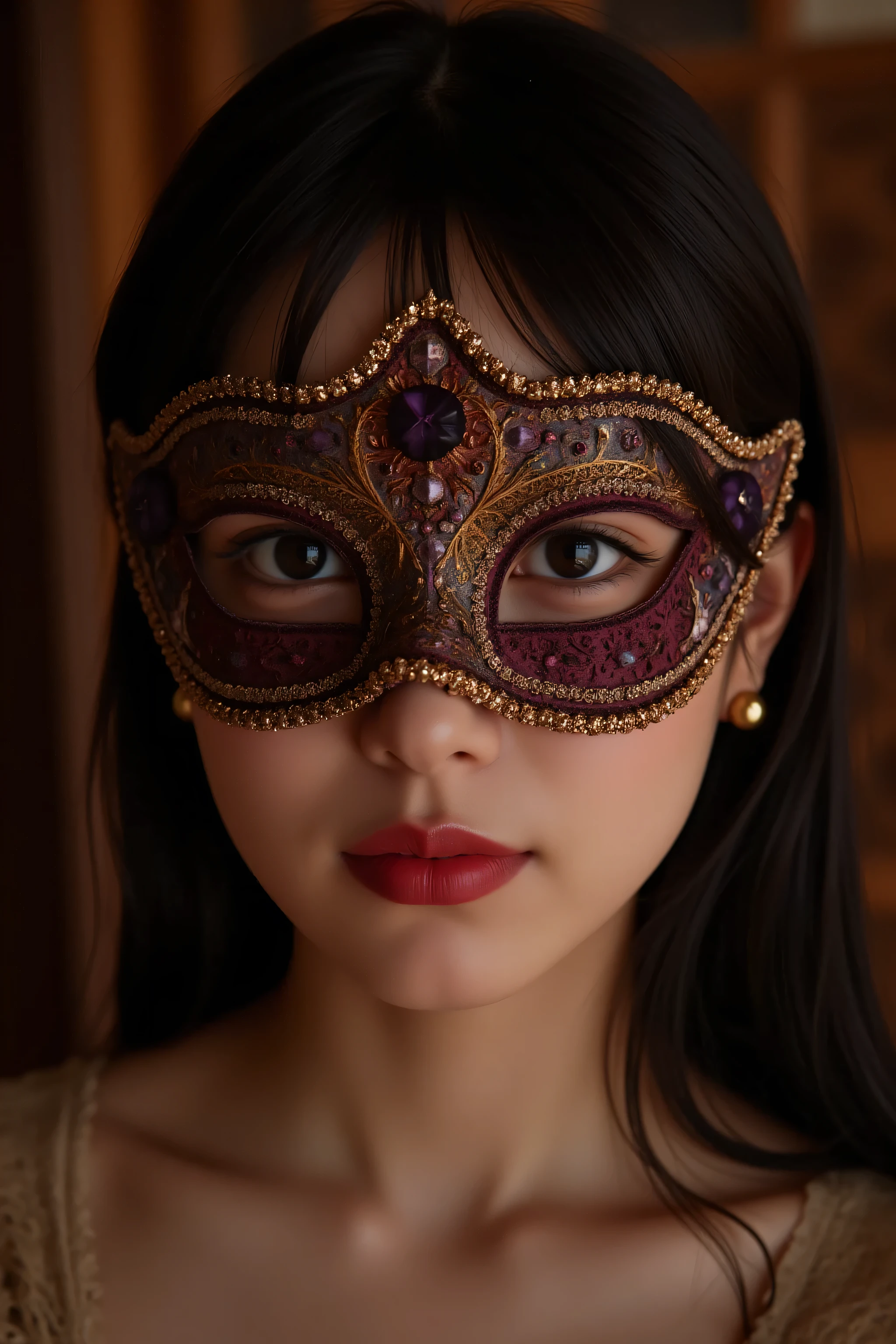 ( Highest Quality、 Greatest Masterpieces、8k、 Highest Image Quality、winning work、Surrealism)、美しいJapanese woman、Japanese woman、solo、( Big Exquisitely Decorated Perfect Venetian Mask :1.3)、(Naked with just a mask on:1.5)、(face close-up:1.1)、Soft cleavage、natural soft boobs、 Beautiful and elaborately decorated mask、perfect makeup、Accurate Anatomy、 Beautiful Eyes Shining with Ultra High Definition Gloss、Super High Definition Beautiful Glowing Hair、 Ultra HD gloss beautiful lips、 Ultra HD Shiny Beautiful Skin、Moody Romantic Blurry Party Backdrop、 Romantic moody warm lighting