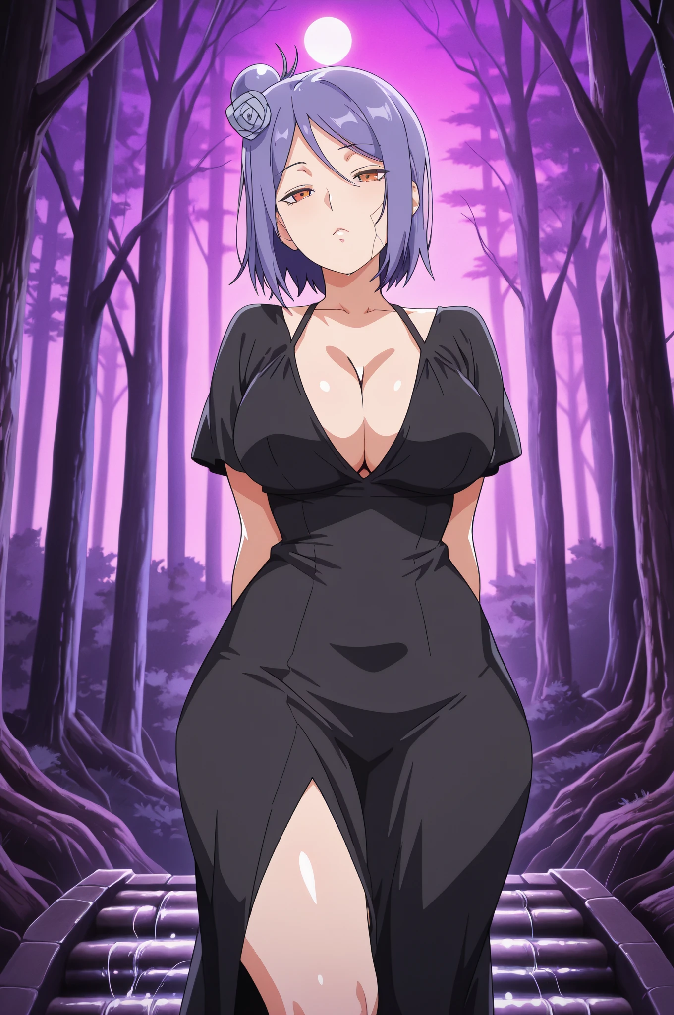 anime coloring, anime screencap, masterpiece, best quality, amazing quality, detailed face,
outside, trees,
<lora:Shinobu_Kochou_Demon_Slayer_Kimetsu_no_Yaiba_-_Illustrious_V2:.9>,
1girl, mature woman, kochou shinobu, hair ornament, butterfly hair ornament, purple eyes, short hair, black hair, purple hair, multicolored hair,
medium sexy breasts, big sexy ass, nipples, thick sexy thighs, detailed anime vagina, nude,
(rough sex), (movement lines), (intense impact lines), (hearts), (bouncing breasts), (sweating), very naughty face, girl is a nymphomanic, mouth open, girl is moaning, girl is in ecstasy, aroused girl, girl getting fucked hard, pussy juice, 
(bouncing breasts, (unaligned breasts), motion blur, motion lines:1.1),
1man, detailed male torso, penis, testicles, solo focus on girl,
girl is making an extremely erotic naughty face, wide-eyed,
low angle, dutch angle, POV,
reverse cowgirl position, man grabbing girl's ass