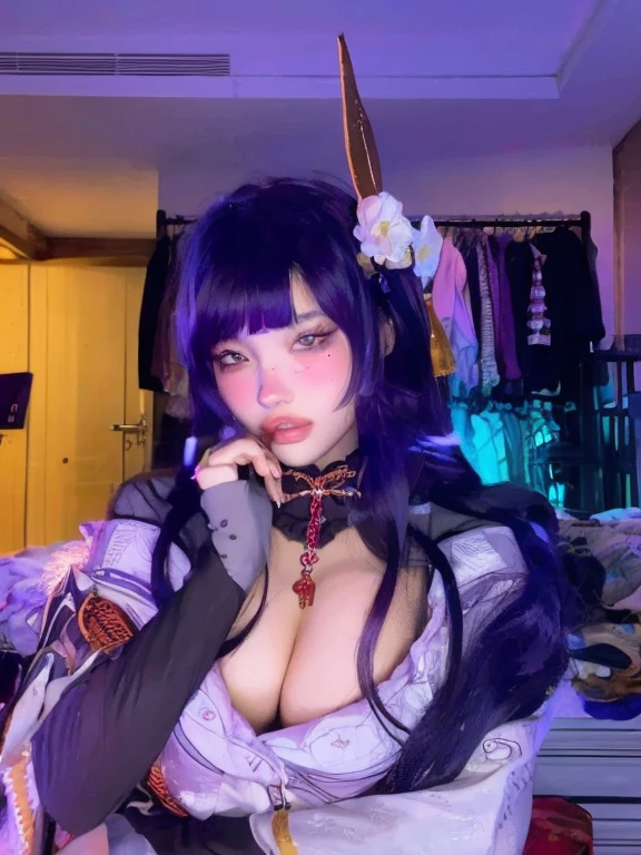 heart pasties on her ??????? purple panties