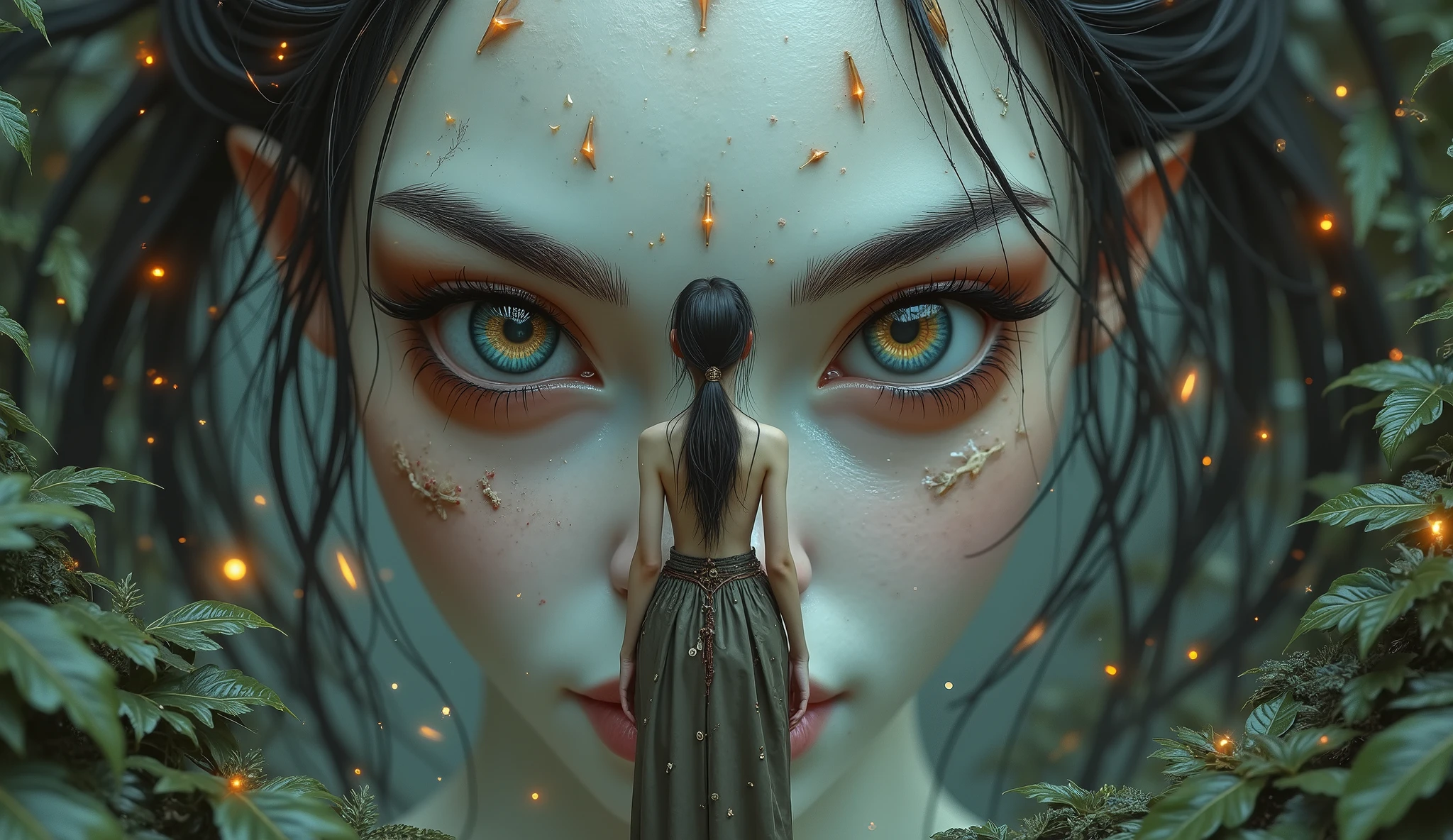 Vietnamese Underground city,full body length shot,insane british little fairy,backview clear innocent,semi-adult,intricate think details,pretty natural skin texture,corroded scientist chemist brain, hyper realism,extremely detailed,elegant,8k resolution,faded,eyes extremely detailed, high detailed eyes,16k resolution,medieval sport wears, eyes anatomically correct,minimal palette color, realistic render, cinematic look, ultra detailed, photorealistic masterpiece , featuring organic textures, scaly epidermis, uncanny compound eyes ,sea , unsettling gaze,Vietnam,view from height,full-body-shot,natural skin textures, hyper realisitic, hyper detailed,Extremely detailed,High Realistic,Ultra Detailed,intricate details,realistic humid skin,extremely intricate,Epic Realistic, Romantic, cinematic style, messy hair ,full body length,mother-of-marble,ominous landscape,floating islands on background in dangerous atmosphere, Tim Burton,ominous landscape,niobium gray atmosphere,photo,photorealism,Masterpiece,hyper natural skin textures, hyper realism,hyper detailed,High contact,Realism,Ultra Detailed,irina yermolova,close full body shot,32K resolution,Nikon Z9, psychiatric