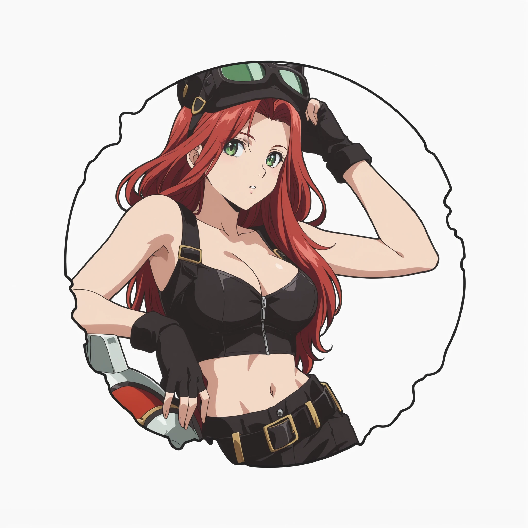 ((1girl)), (solo),anime screencap, girl, beautiful green eyes, red hair, line art , comic style