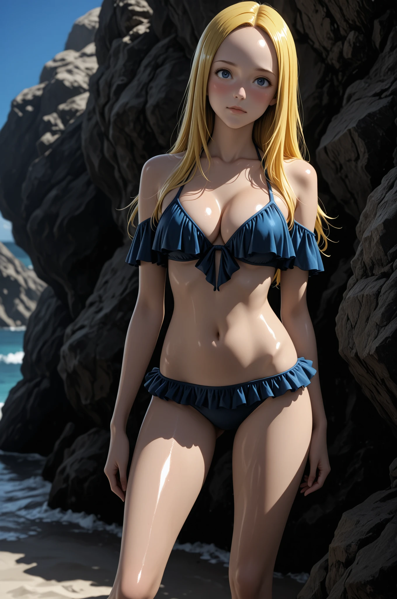(((( Ultra Illustrated Style: 1.0)))),Best Quality,Best Animation,Masterpiece,Ray Tracing, Global Illumination,1Girl, Micro ??????, ????? Focus, Beach, Petite, Cute, Solo, Upper Body, Outdoor, Hair Down,Ahoge,