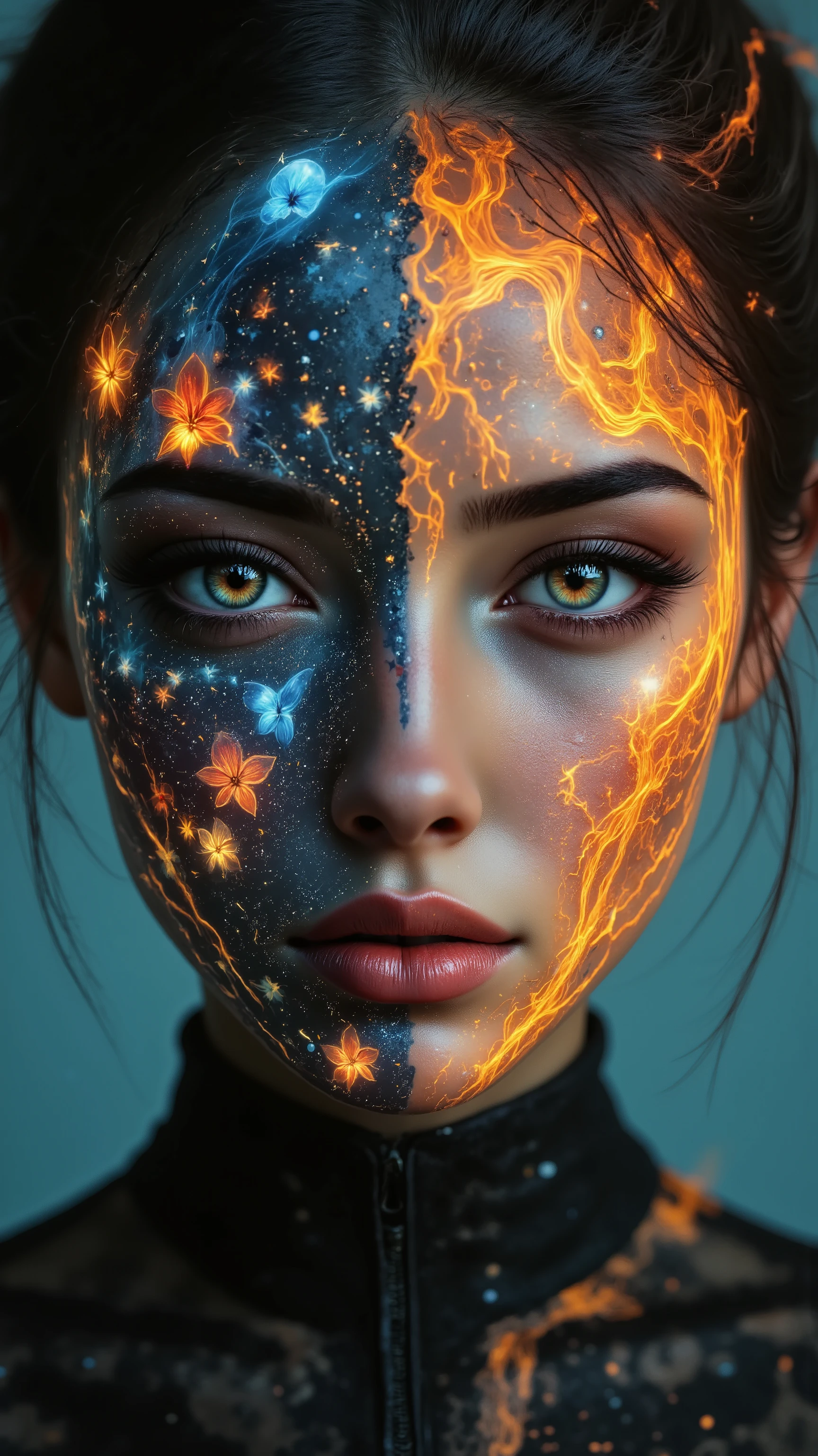 Ultra-realistic (photorealistic Realism) , "UHD, Hyper high resolution" - "(Hyper quality, intricately ultra-detailed digital art)" (Key Directive: - ("The priority is the anatomical accuracy and texture of the materials" - "Ultra-sharp human eyes with biological accuracy") (realistic texture details: velvety skin, hair), long Lashes: individual synthetic fibers (crosshatched roots:1 . 2 , clump-free separation), { "Eyes:(acid-resistant terminology) (macro-details:1.5): * Moist corneal surface (visible aqueous layer:1.2) * Hyper-detailed iris eyes (green) * Precise limbal ring (slightly darker pigmentation:1.3) * Pupil micro-texture (irregular edge authenticity:0.9) * Vasculature in sclera (subtle blue veins radiating from limbus)" } (Avoid: "pupil distortion , uncanny valley asymmetry , plastic-like wetness"),detailed portrait of a princess wearing a luxurious fur robe over a royal dress, she has a warm smile on her face, lush waterfall in the background, colorful flowers surrounding her, highly detailed, 8k, photorealistic, realistic lighting, professional digital art, dramatic fantasy style, oil painting, vibrant colors, intricate details, h4nd