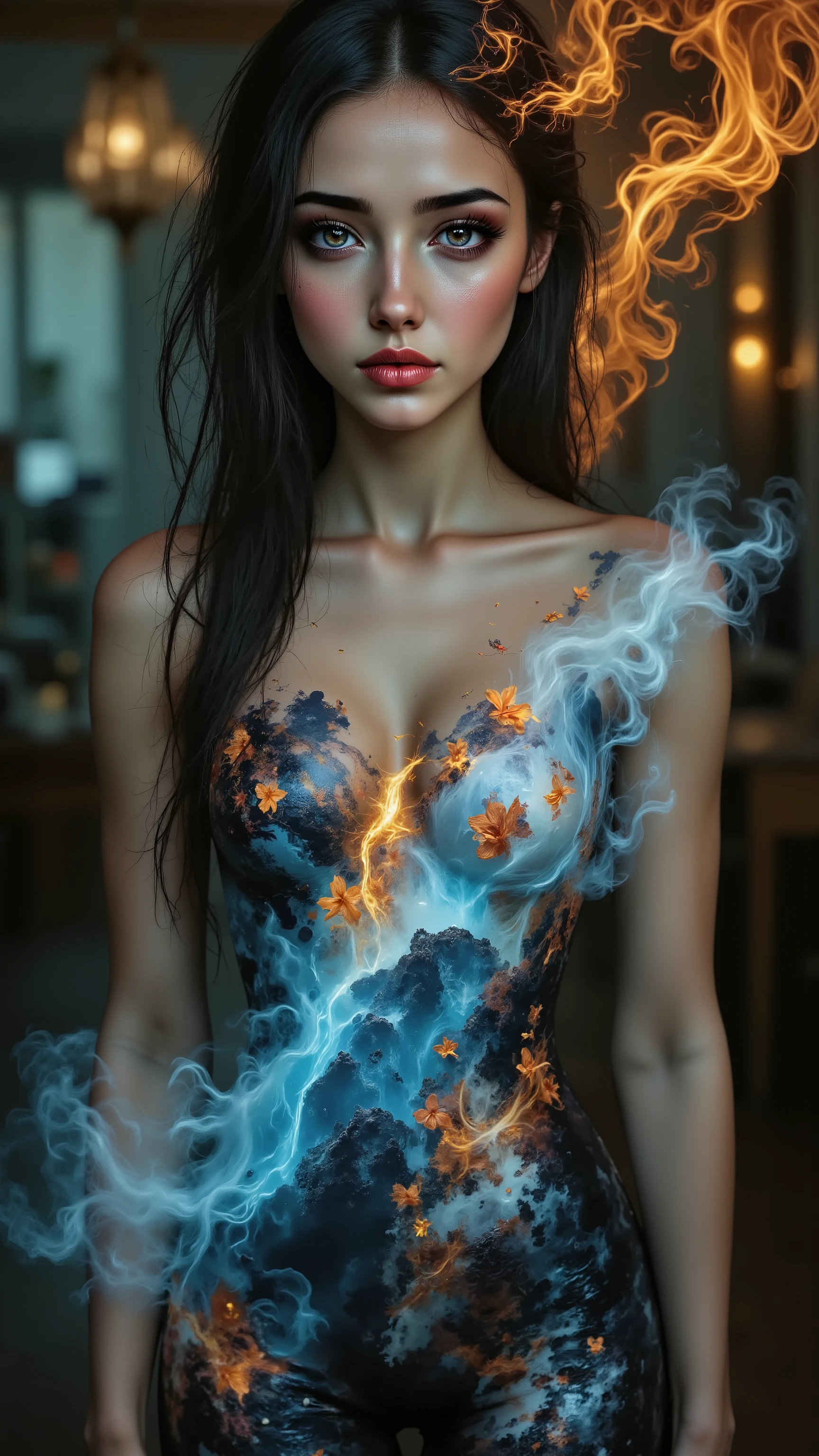 Ultra-realistic (photorealistic Realism) , "UHD, Hyper high resolution" - "(Hyper quality, intricately ultra-detailed digital art)" (Key Directive: - ("The priority is the anatomical accuracy and texture of the materials" - "Ultra-sharp human eyes with biological accuracy") (realistic texture details: velvety skin, hair), long Lashes: individual synthetic fibers (crosshatched roots:1 . 2 , clump-free separation), { "Eyes:(acid-resistant terminology) (macro-details:1.5): * Moist corneal surface (visible aqueous layer:1.2) * Hyper-detailed iris eyes (green) * Precise limbal ring (slightly darker pigmentation:1.3) * Pupil micro-texture (irregular edge authenticity:0.9) * Vasculature in sclera (subtle blue veins radiating from limbus)" } (Avoid: "pupil distortion , uncanny valley asymmetry , plastic-like wetness"),detailed portrait of a princess wearing a luxurious fur robe over a royal dress, she has a warm smile on her face, lush waterfall in the background, colorful flowers surrounding her, highly detailed, 8k, photorealistic, realistic lighting, professional digital art, dramatic fantasy style, oil painting, vibrant colors, intricate details, h4nd