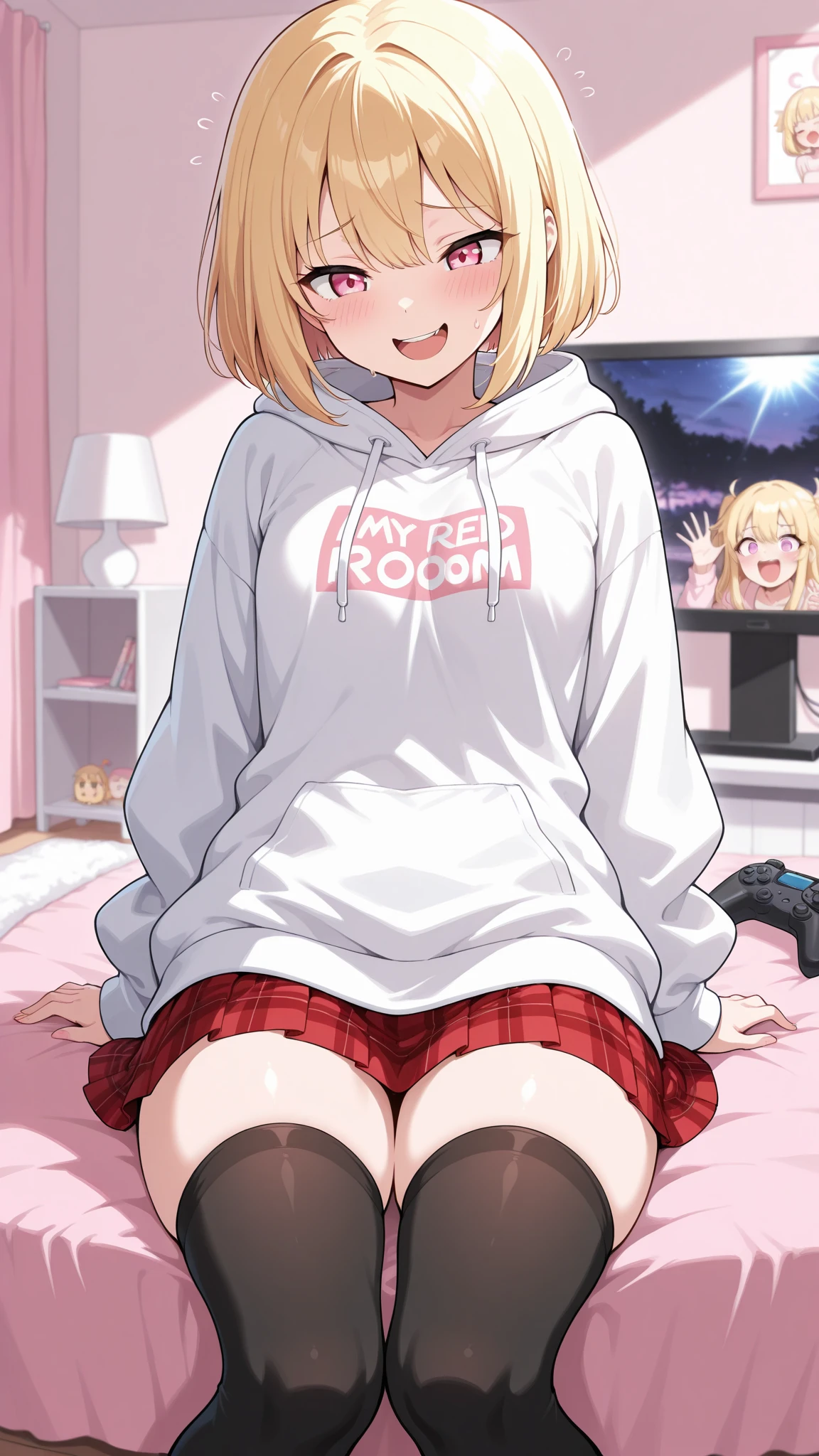 no panties, 1 girl in, spreading legs, concert stage, white fluid flowing out of the pussy,showing off, enjoying it a little bit,cameras,people taking pictures