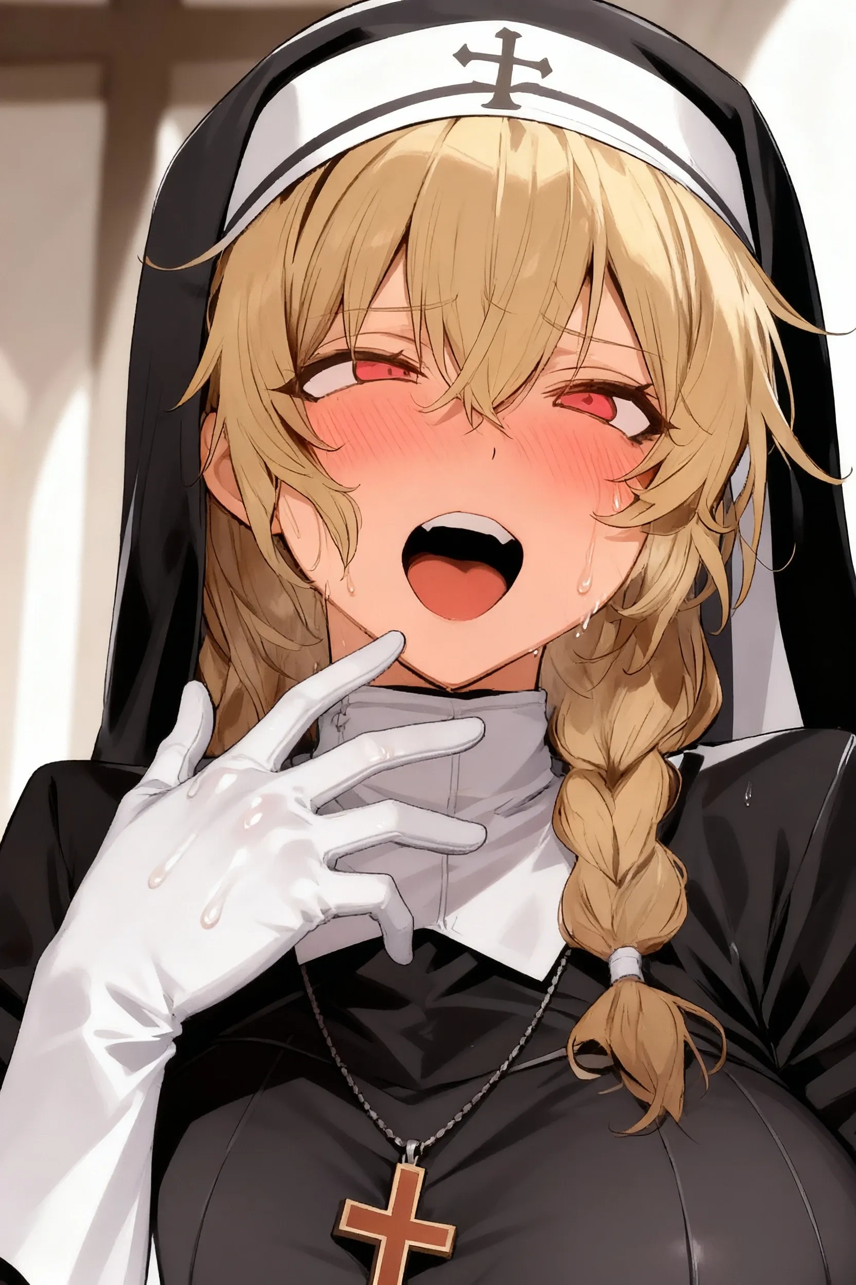 score_9, score_8_up, score_7_up, best quality,  zPDXL2, BREAK   1girl, blush , , half-closed eyes, rolling eyes, [clenched teeth|open mouth|tongue out], hunter_\(bloodborne\), close-up, Dancing with arms out to the sides