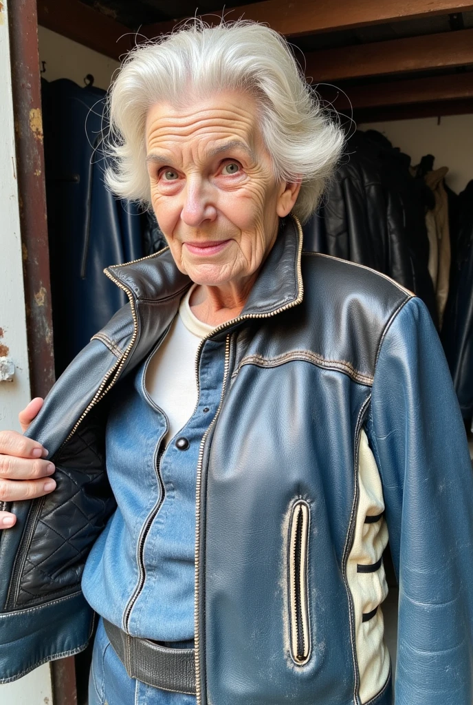Cafe Racer Blue and White Leather Jacket - Heavily Worn (FLUX) V1