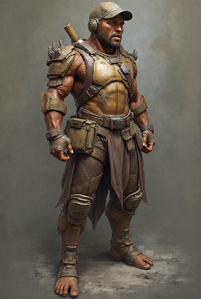 barret, dark skin male with gun arm and tattoo, sunglasses,  , (( fundoshi )) , full body , black boots 