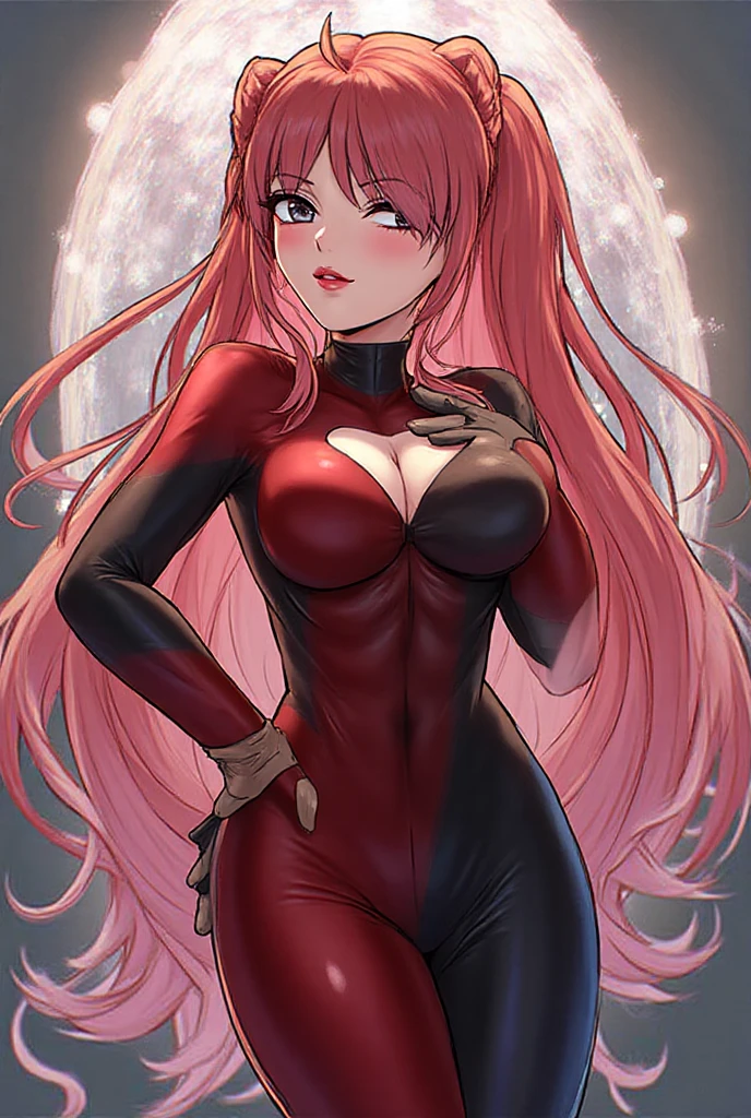 19 yo beautiful girl with a petite body, red long hair, purple eyes, sitting pose