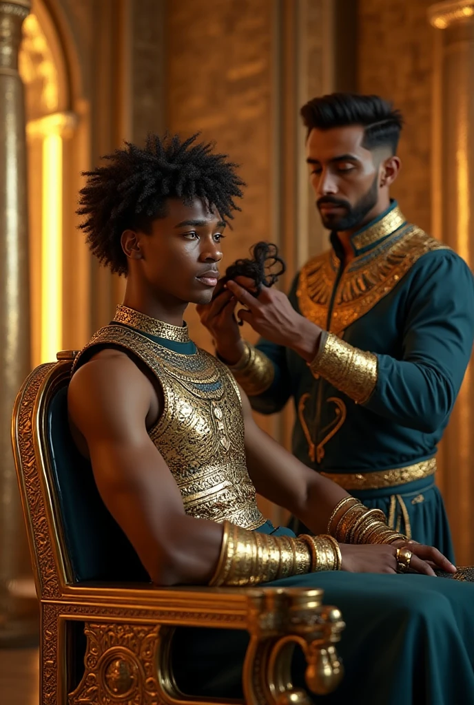 an interracial gay male couple of men in full royal garb romantic embrace, face to face, european and african, homoerotic, darius zawadzki and tom bagshaw, inspired by Hedi Xandt, brown skin man egyptian prince, by Hedi Xandt, edmund blair and charlie bowater, inspired by Frederick Lord Leighton, wlop and andrei riabovitchev, charlie bowater and mark brooks, tom holland, full body, interracial gay men, brownskin shortcurlyafro,  caucasian tsar of Russia short hair, jeweled loin guard, rendering, digital painting, Imperial coat of arms Russia, males only, beautiful attractive antique kings male lovers. 