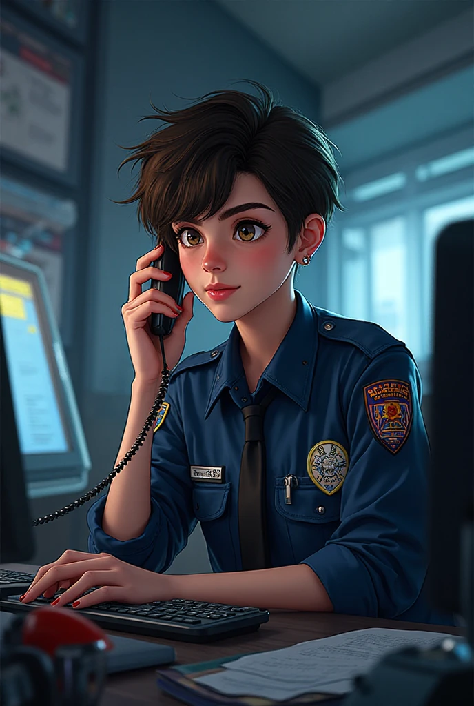 High resolution,high quality,Perfect body,Perfect Face,Perfect Fingers,Beautiful Skin,One girl,American-style police officer,Brown Hair