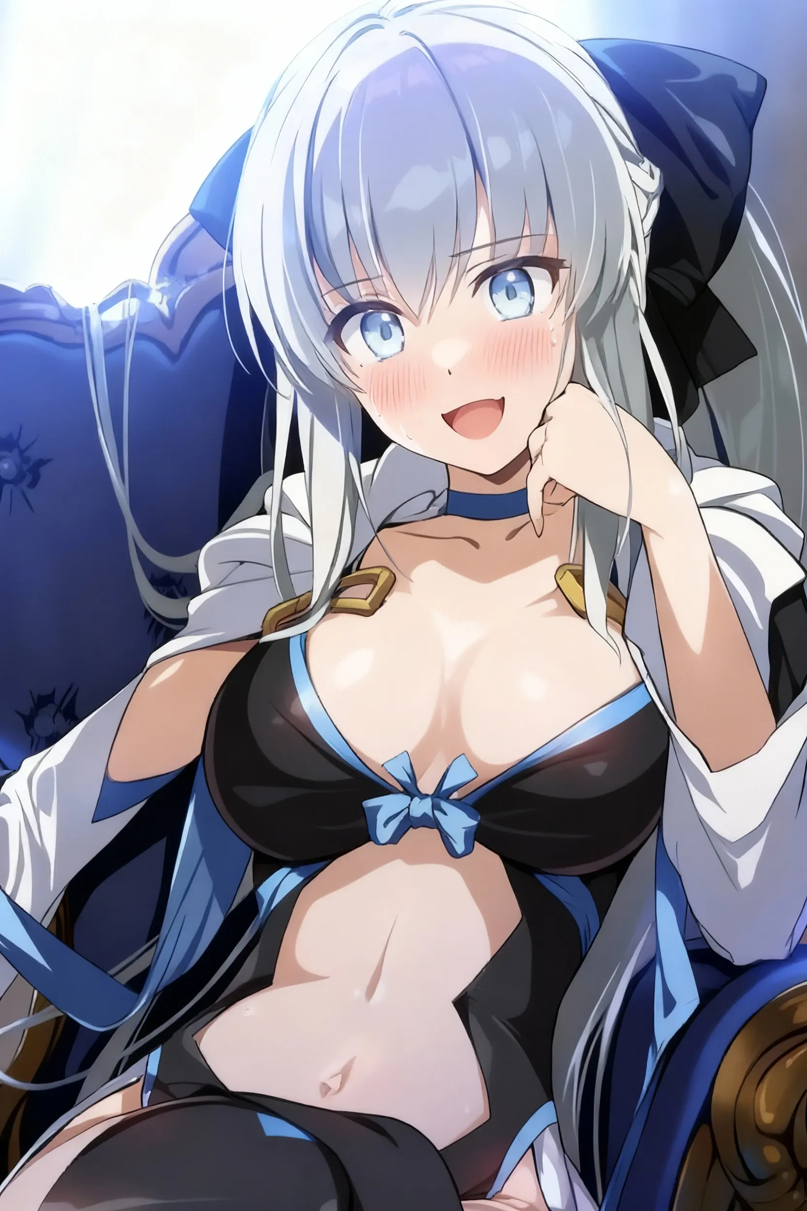 White hair, Ponytail, Blue eyes, Smile, ?????, Making love, ???, ?????????? POV, Arms up, Armpit