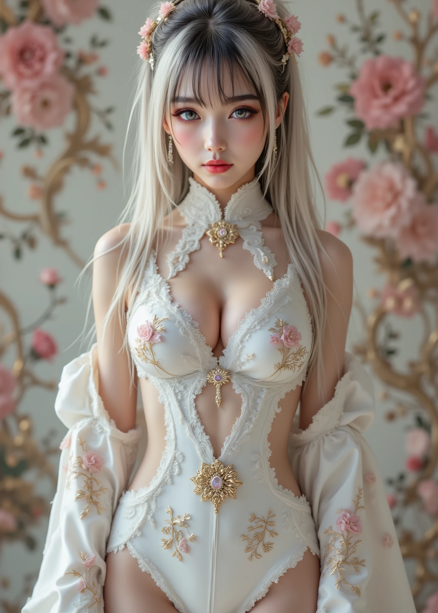 Ultra HD, high definition, high definition, 24K Video Quality, depicts a lovely 16 year old Japanese girl. She wears a pearly white latex suit that fits her body perfectly I will, The latex suit is decorated with bright dragons and other mythical elements, Toned Legs, Ponytail、with a decorative belt at the waist。. The overall atmosphere is very elegant, adds mystery and artistic expression.