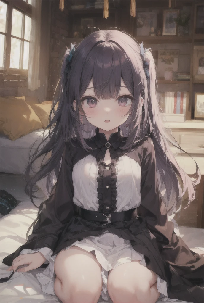 Cute Girls　Gorgeous fluttering lace clothing　　Gorgeous and luxurious　sexy　Brown Hair　ponytail　真front　Eye patch　Angel's wing　Devil's Tail　tooth　Background white　Upper Body　Anime Style　　One person　front　Big Tits　Embarrassed　Absolute area