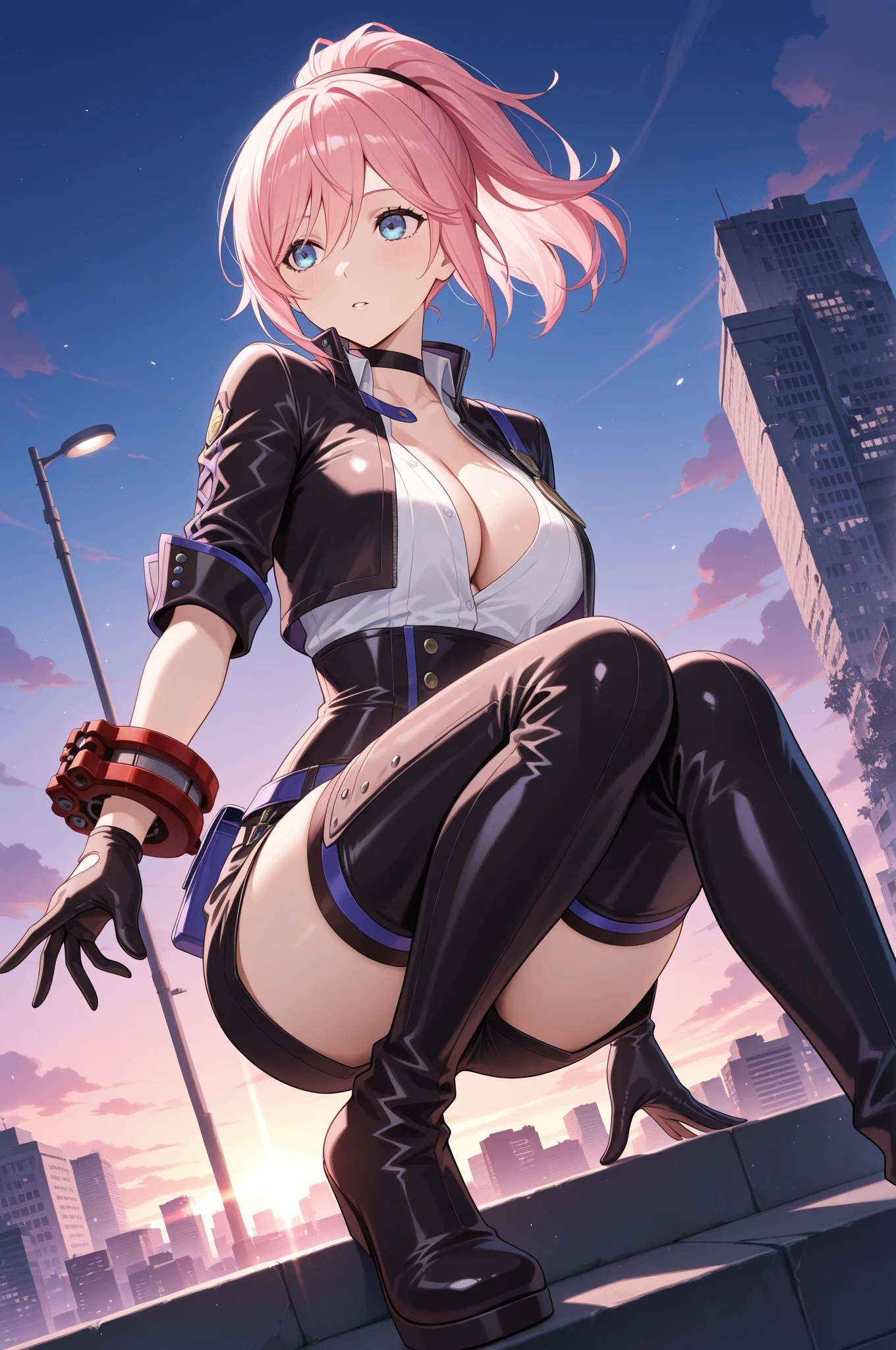 hair over one eye, block the eye with pink hairs, block the eye