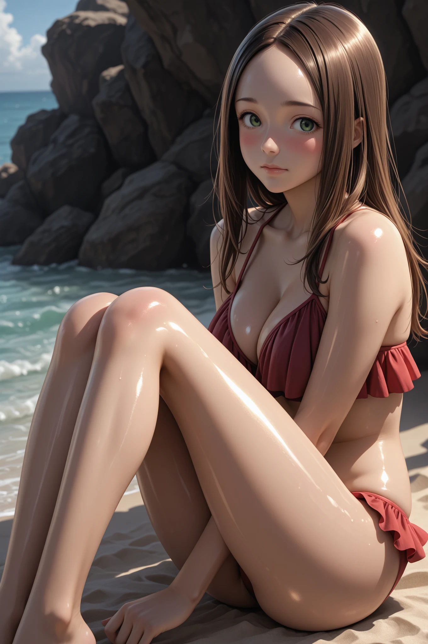 (8K、Raw photography、top-quality、​masterpiece:1.2)、(realisitic、Photorealsitic:1.2)、(超A high resolution)、(ultra-detailliert)、absurderes、masuter piece、(Portrait of a petite girl)、(fullnude:1.5)、(detailed facial features)、(detailed shiny eyes)、Beautiful 18 year old woman:1.4、(fullnude、I'm not wearing anything、Nothing attached)、(camel's toe、cammel toe、vulvashaped:1.4)、(:1.5)、Face with the perfect golden ratio、Perfect litthing、perfect-composition、Perfect big eyes、flawless skin、Perfect skeleton based on anatomy、Perfect fingers、Small but perfectly shaped breasts,、Small tits、Silky shiny platinum blonde hair、Wet and see-through(camel's toe、Pink nipples)、Small, taut breasts、Non-saggy breasts、Lack of cleavage、My body is soaked、Medium straight hair、A smile、thin pelvis、Thin leg、脚の間から見えるBackground with、Open legs、photon maping、profetional lighting、stroboscope、Shooting with a reflector board、shining white skin、Hands are on the side or back of the body、Background with:Rapids deep in the mountains、Very transparent river water、There are huge rocks、