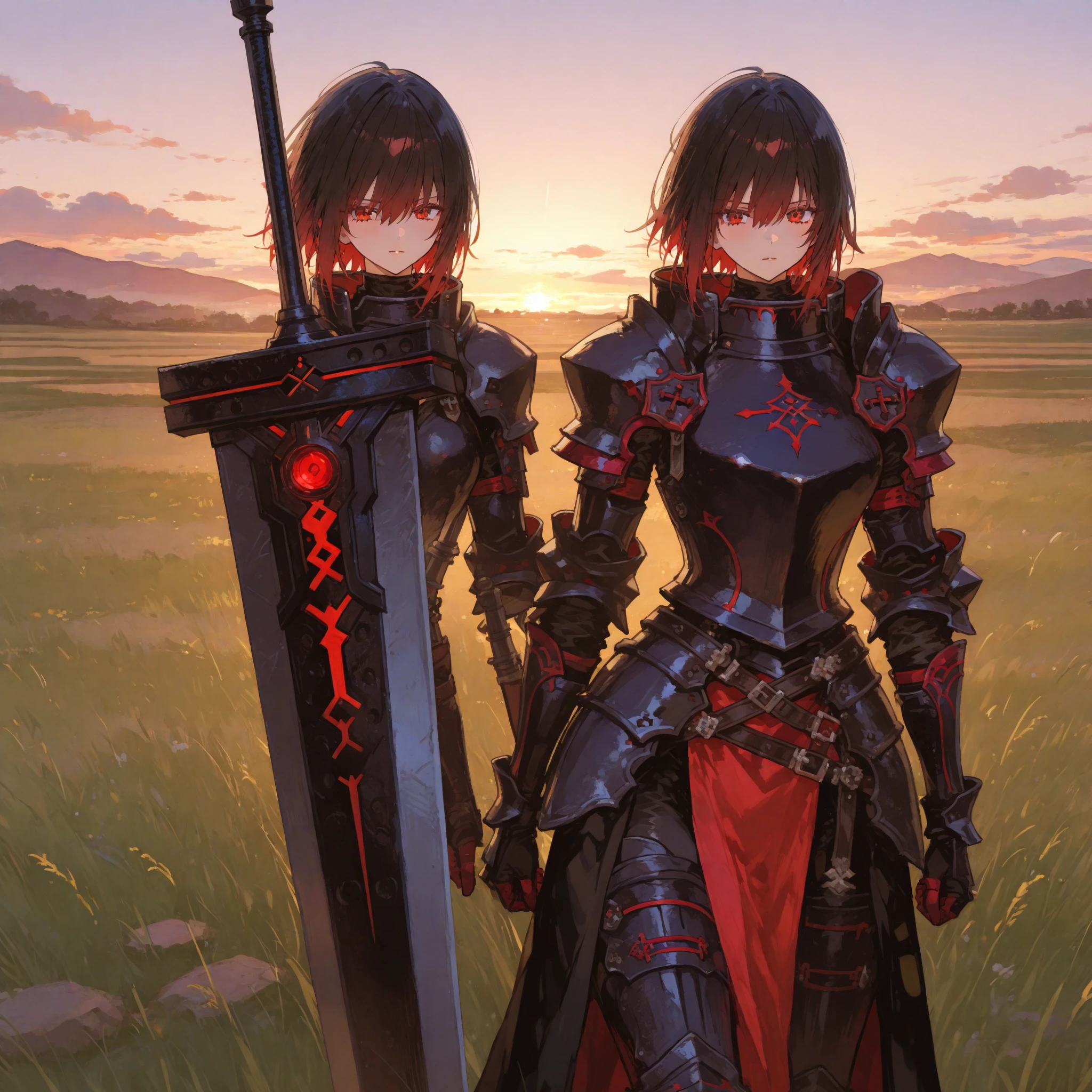A group of  female knights, (in dark cave), various hair styles, harem, wearing armored clothes, metal armor, night, details face, short skirt, seducing, sword, sleeveless, torch