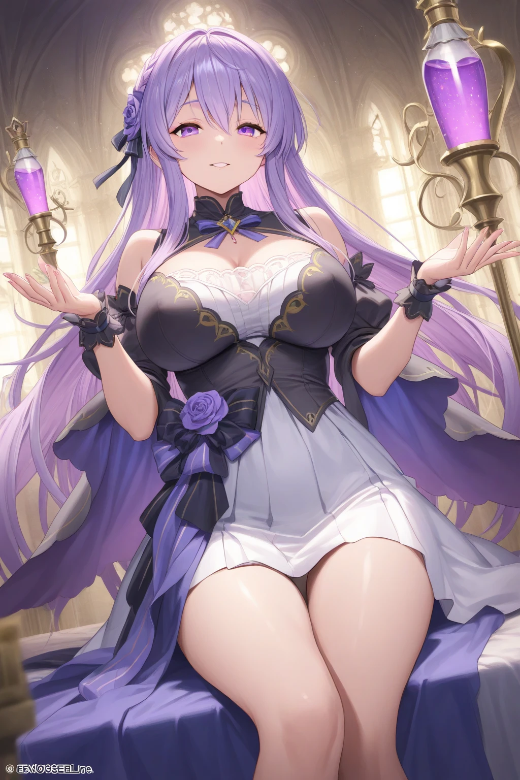 anime woman swanhonkai sitting in the church cinematic lighting and composition <lora:swanhonkai:1>