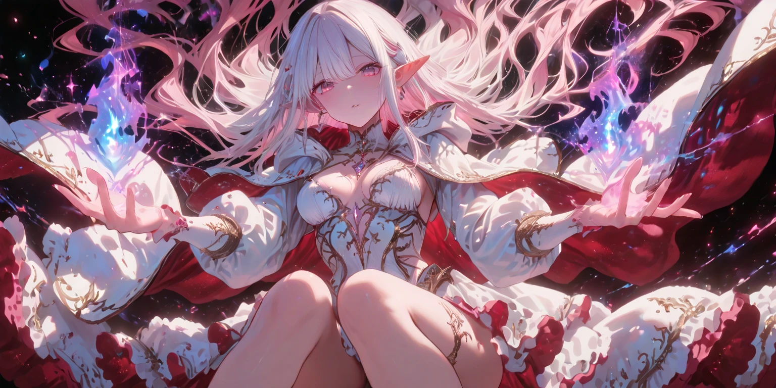 
White Hair, Long Hair、Red eyes ,Blue eyeshadow, One Girl, alone, , Earrings ,Show Viewer, blush, , long white elbow satin gloves, , knight、Clothing covering the ????? Jewelry, very, A kind smile, Long white elbow gloves, White gloves, 、whole body、????、Knee-high socks、Sweaty。High resolution、8k、Attractive legs、Brown Skin Elf
