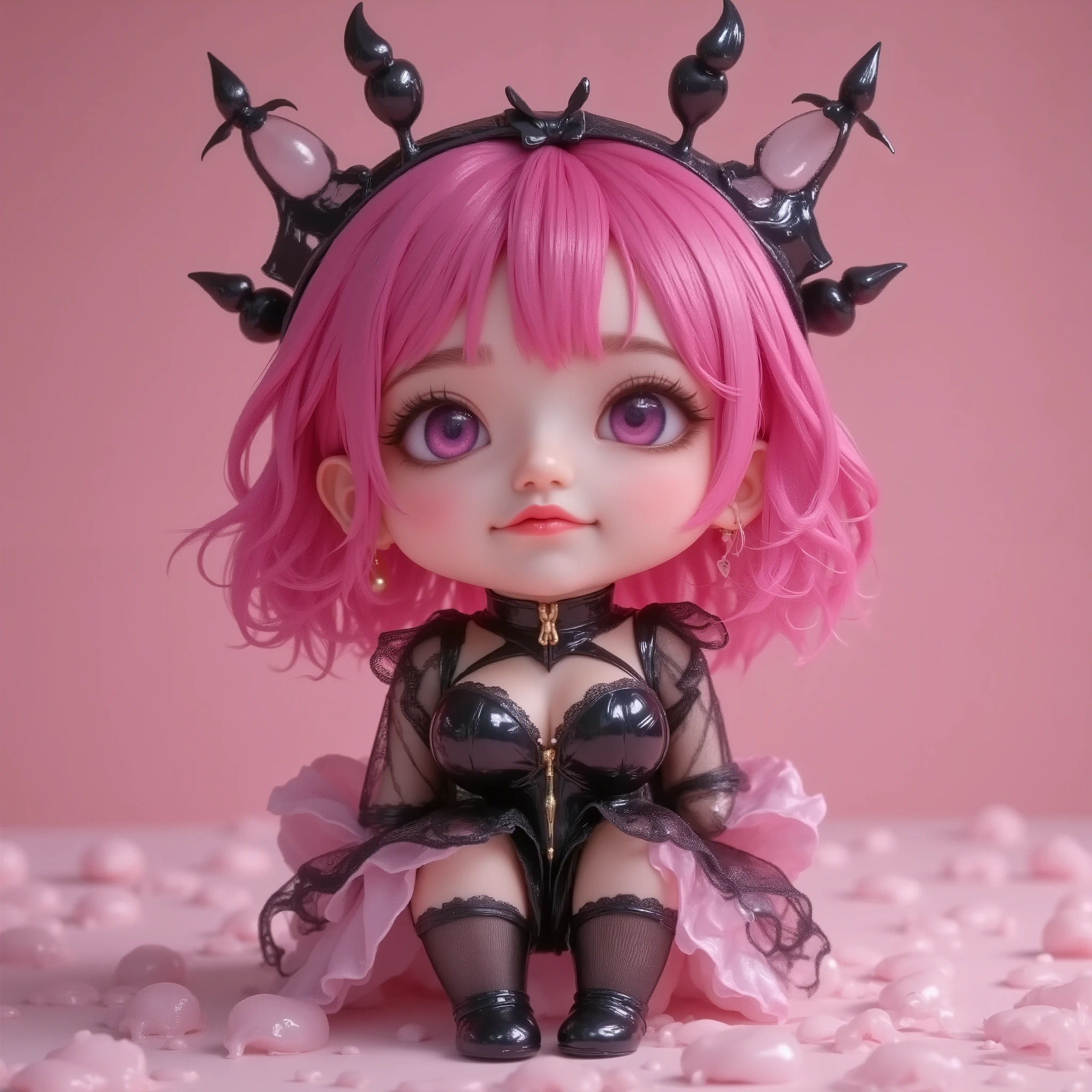 rinon ohshima,latex,rubber,Nendoroid style、chibi, Q version (Q版), SD, oversized head (大きな頭), tiny body (小さな体), kawaii (カワイイ), cute (キュート),