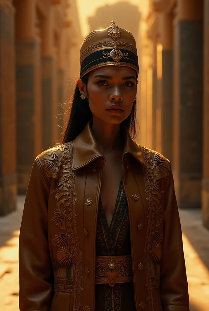 a beautiful woman in an elegant gold suit and elaborate headdress, posing for a portrait, highly detailed, photorealistic, egyptian princess, white emma watson as egyptian goddess cleopatra, wearing an ornate egyptian crown, beautiful goddess, detailed egyptian makeup, egyptian clothing and style, cleopatra, ancient egyptian princess libu, egypt setting, android girl in egyptian ruins, accurate to egyptian tradition, 8k, high resolution, hyper detailed, masterpiece, cinematic lighting, dramatic colors