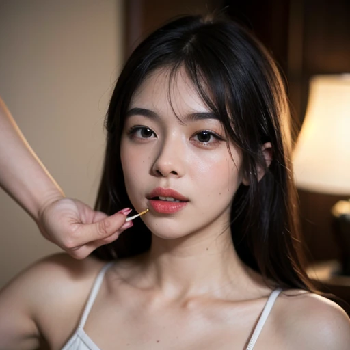 masutepiece, ,(Solo:1.1), Perfect face, (Bright lighting:1.2),Beautiful detailed eyes, extra detailed face, Perfect Lighting,masutepiece, Best Quality, ((maturefemale)),  30 year old female,  , 1girl in,  1boy, hetero, , , Solo Focus, oral, ,