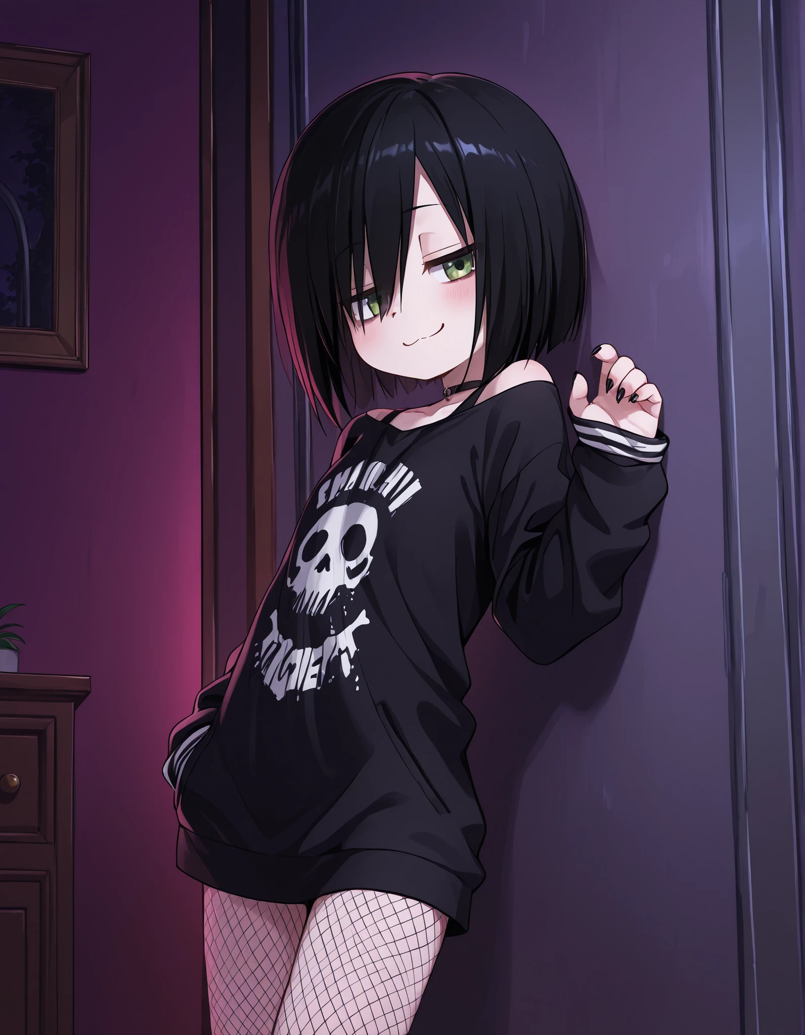 ,, volumetric_lighting, chiaroscuro_lighting, vibrant, shaders, against_the_wall, arched_back, 1girl, interior, solo, detailed, furry, cat, skinny, smug, ((cute_clothes, emo, fishnets)), white_fur, cute, claws, stare, soft_light, stylized, SuchHorriGir,