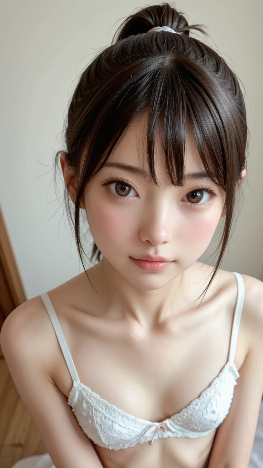 a short ponytail skinny japanese beautiful girl's face, pov,
masterpiece, Highest Quality, High Definition, rich contrasts, very detailed, dynamic angle, raw photo style