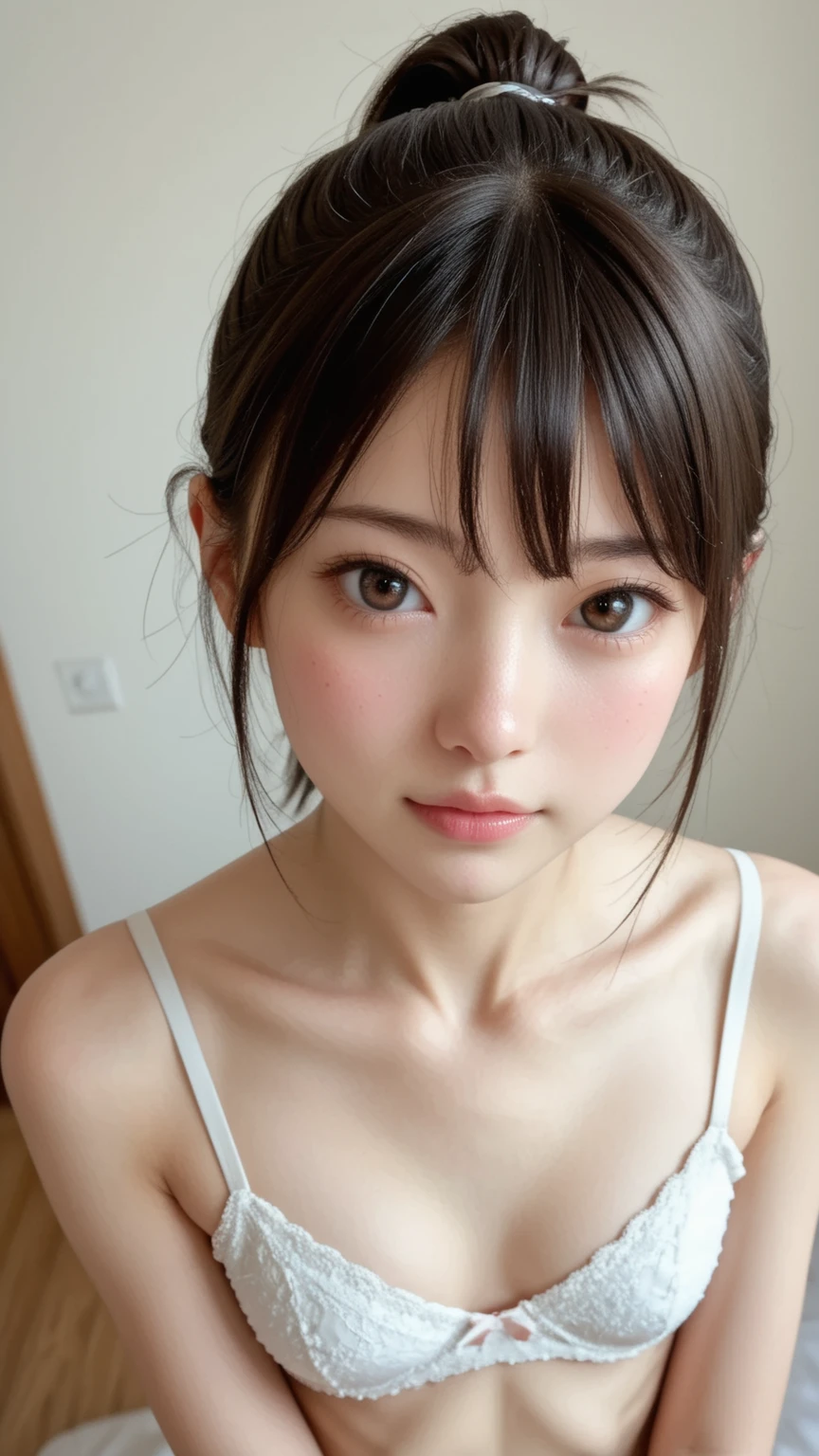 a short ponytail skinny japanese beautiful girl's face, pov,
masterpiece, Highest Quality, High Definition, rich contrasts, very detailed, dynamic angle, raw photo style