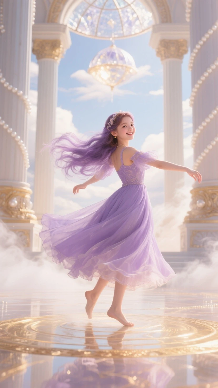 Create a hyper realistic image of a figure resembling a dancer with a vibrant, flowing dress that forms the shape of a heart. The dress should have bright colors like yellow at the base transitioning into various other colors such as pink, green, and blue towards the edges with arms extended to accentuate  Include ornate patterns and swirls on the dress to add detail and texture, as well as subtle sparkles to give an impression of lightness and magic. background dark. hd