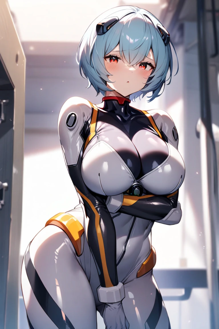 (masterpiece, best quality:1.2), extremely detailed, detailed hair, intricate details, finely detailed, [[soft lighting, volumetric lighting]], 1girl, (solo:1.2), looking at viewer, (from below:1.4), close-up, spread legs, arm between breasts, huge breasts, (crop top, striped thighhighs, gloves), (twin drills, bob cut , antenna hair,hair rings , streaked hair), smile, sweat,wet, , blush, , (Port Holodeck,Nighttime Wonder,Sun,Waterfront Promenade), <lora:fueV4LOL:1>