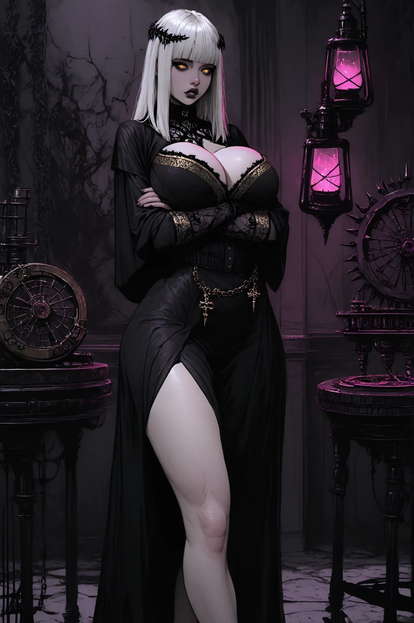 a close up of a woman in a black dress with a knife, thicc, divine render, render of april, realistic shaded perfect body, hyperdetailed fantasy character, detailed full body, mighty plump female sorceress, highly detailed full body, goddess. extremely high detail, detailed body, wlop glossy skin, unreal engine render + a goddess
