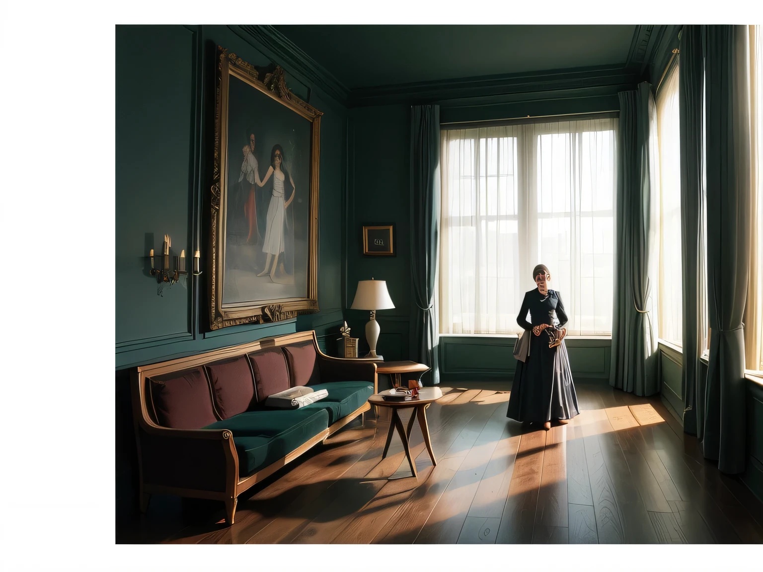 411 (18 year old woman)),(46 year old man),(short hair),(shortcut),(Neat hair),(super high image quality with rice bowl),((Gone with the Wind)), ((luxurious rooms that have been absorbed)), (Gorgeous painting), (Light and dark contrast), (dancehall)