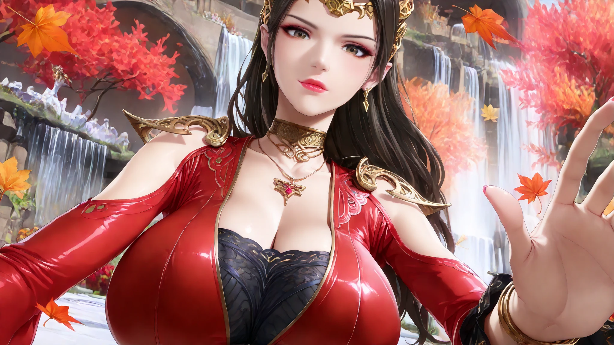 nedium breasts，cleavage，cleavage cutout，clothing cutout，