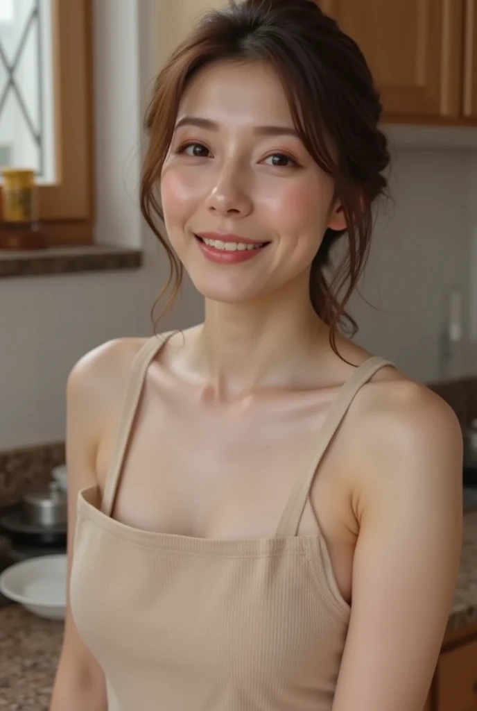 Beautiful mature woman with wavy long hair, Sexy Mature,  with a checkered apron, Ultra-high resolution,(Realistic:1.4), ((Highest quality)), ((masterpiece)), (be familiar with),