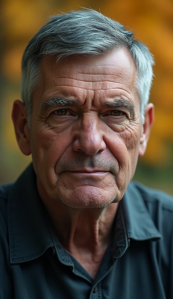 Close-up professional portrait of a 68-year-old man with a strong ...