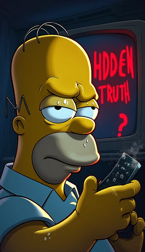 Simpsons style cartoon: Close-up of Homer holding a remote control ...