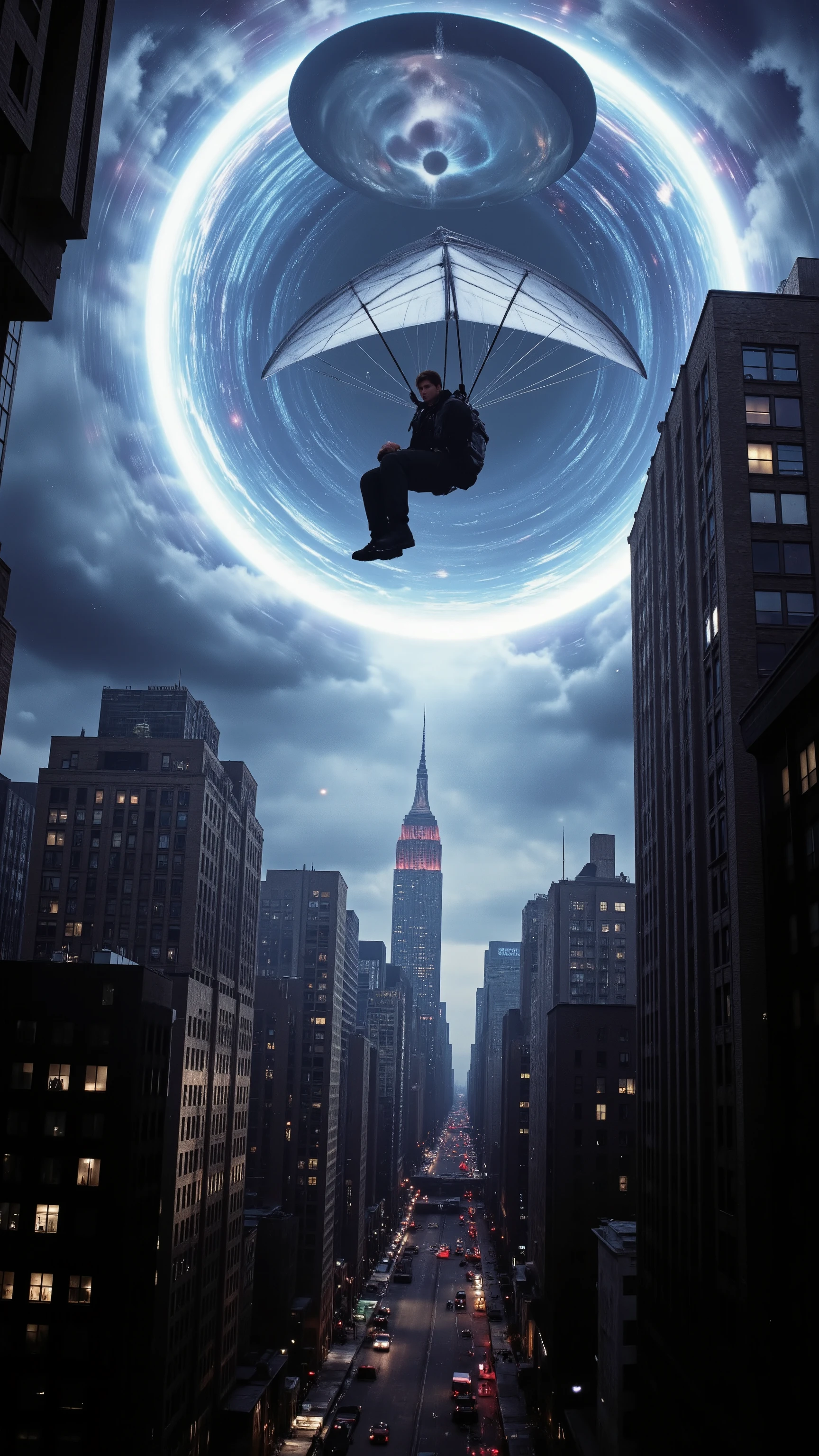 high-definition images、Mission Impossible、Ethan Hunt jumps out on a hang glider when a star gate appears over New York