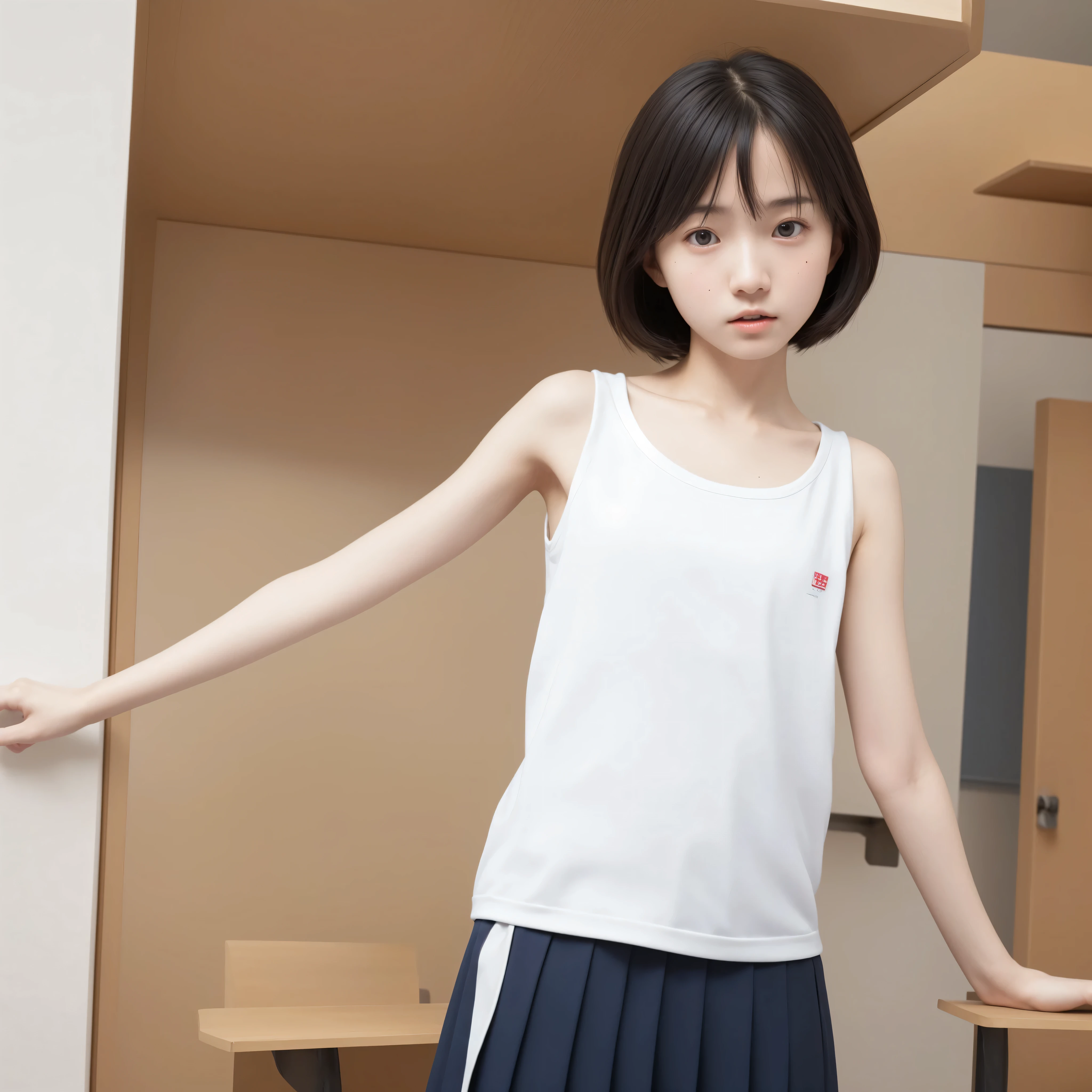 ( photo realistic:1.5),cute girl,かわいいyounger女の子,slender,n current  ,short,skinny,slender body,younger,score_7_ up,score_8_ up,score_9,realistic,School Uniform,small breasts naked,sunlight,japanese,(white skin:1.5),short hair,  thin shoulders,thin arm,Narrow Shoulder,Yang