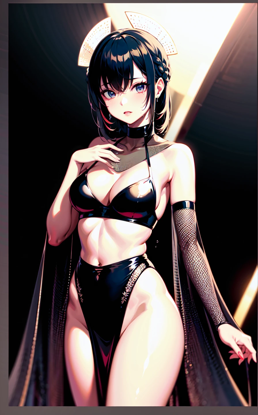 Japanese、woman，Black Hair，short hair、Visible nipples、Small size breasts、Flat 、サディスティックなwoman、wear black lingerie、Mischievous woman