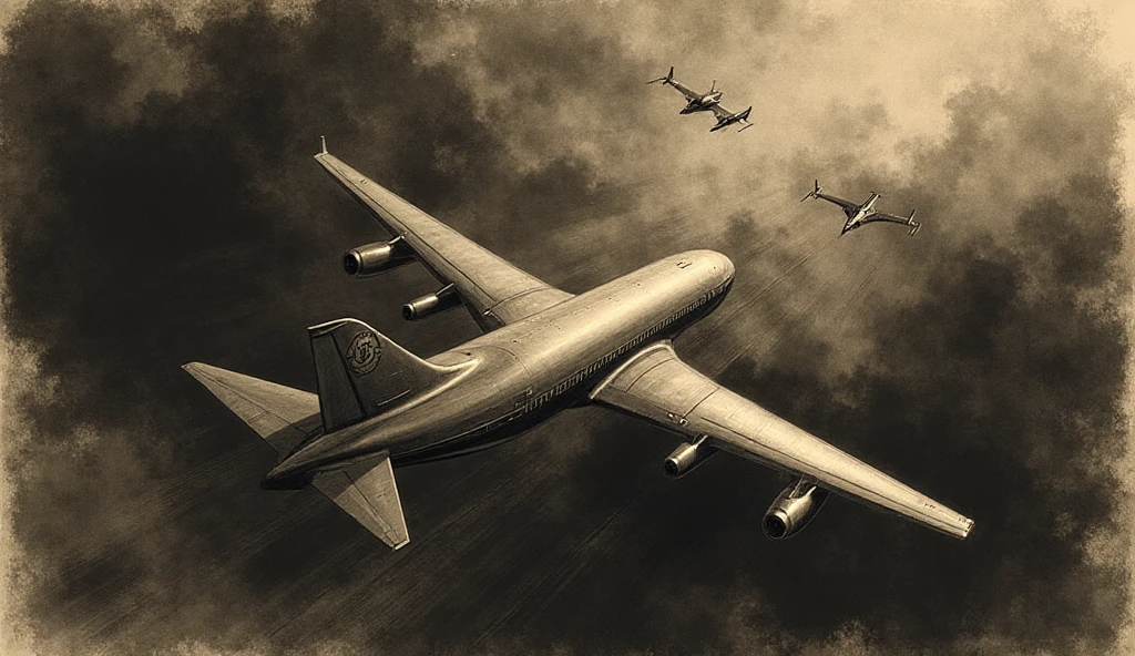 A majestic plane, with its metallic wings gleaming under the soft glow of the setting sun, gracefully touches down on an aircraft carrier, suspended in the vast expanse of the ocean. The carrier, a testament to human engineering, trembles slightly as the massive plane comes to a halt. The deck, typically bustling with activity, is now empty, save for the crew who watch the spectacle with awe. The plane, in stark contrast to the calm sea, is a symbol of power and prowess, its design a blend of functionality and beauty.

In the background, a peculiar sight catches the eye - a walking mushroom, its cap as wide as a house, meandering along the edge