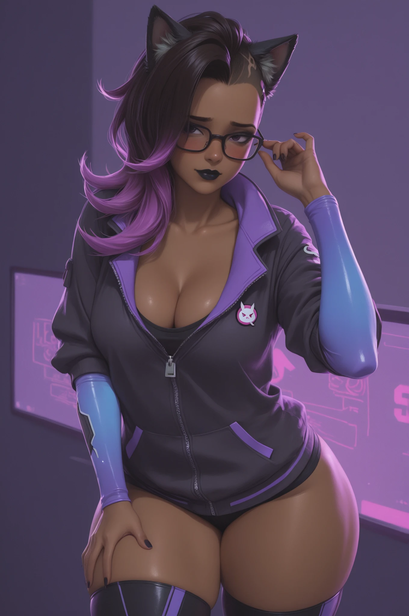 girl with purple hair and glasses,  and ??????????, 1girl, grey eyes, ((one_color_background)), anatomically correct, accurate