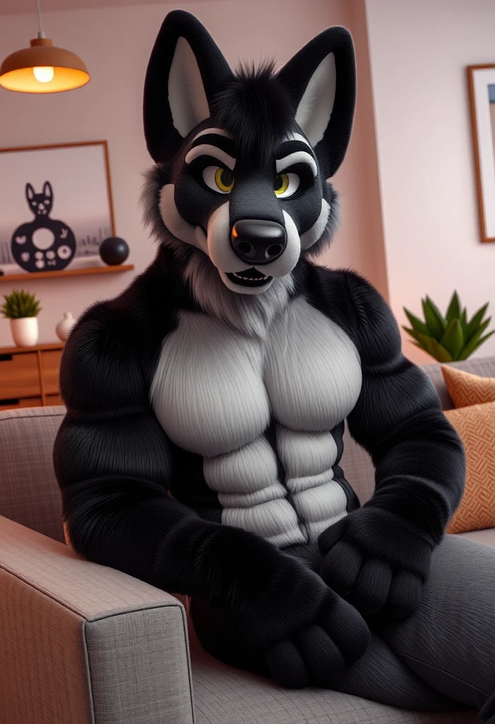 anthro, (dragon fennec hybrid),  ((black fur)), white star shaped marking on nose, standing, solo, blue eyes, presenting , black pupils, photorealism ,by zaush, by ruan jia, by jay naylor, by nuzzo, by disney, by pino daeni. (4k), HD, quality, looking , black pupils, photorealism , bedroom setting, night time, (4k), HD, quality