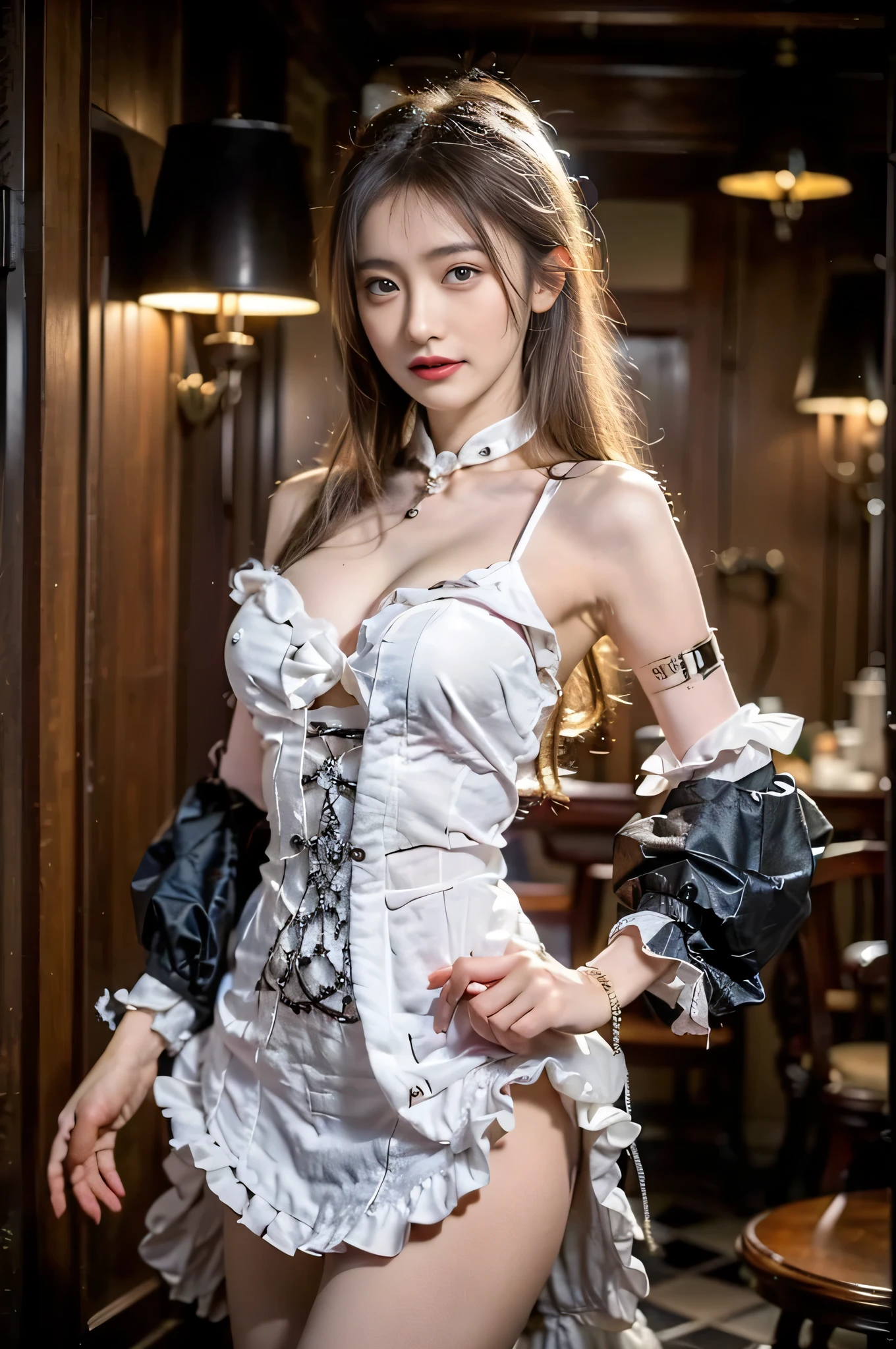 ((masterpiece:1.4)、(highest quality:1.4)、(Realistic:1.7))、Masterpiece:1.4、(Top-notch rendering:1.4)、Super Beautiful Girl 5、Ultra-Realistic Portraits、((1 Girl:1.4))、Shiny natural skin texture、(Fashionable outfits:1.4)、(???? red corset:1.4)、(???? Mini Skirt Costume:1.4)、(An outfit that emphasizes beautiful ???????:1.4)、Attractive girl、19 years old、(Cute Tattoos:1.4)、(Perfect female body:1.4)、(Girl portrait photography:1.4)、8k、(Photorealistic images:1.4)、(Standing:1.4)、(Upper body photo:1.4)、Fantasy art、Soft front light、(Beautiful Face:1.4)、Beautiful ???????、?????????????:1.2、???? ???、Detailed eyes、Beautiful and attractive eyes、Beautiful Eyes、(Narrow waist:1.4)、(9-body proportions beautiful girl:1.4)、(A beautiful girl with long legs and a good figure:1.4)、Beautiful feet:1.2、Raw photo、Red lips、Red high heels、(choker:1.4、necklace:1.4、Earrings:1.4)
