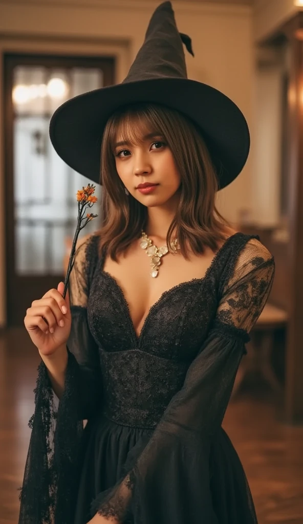 masterpiece, (photorealistic:1.5), realistic, best quality, beautiful lighting, professional lighting, film grain, analog film, 80s, megumin, 1girl,  shoulders, black cape, black gloves, black hair, blush, cape, choker, collarbone, dress, fingerless gloves, gloves, hair between eyes, hat, long sleeves, looking at viewer, medium hair, off-shoulder  shoulder, red dress, red eyes, sidelocks, simple background, solo,white background, witch hat <lora:80s_offset:1>