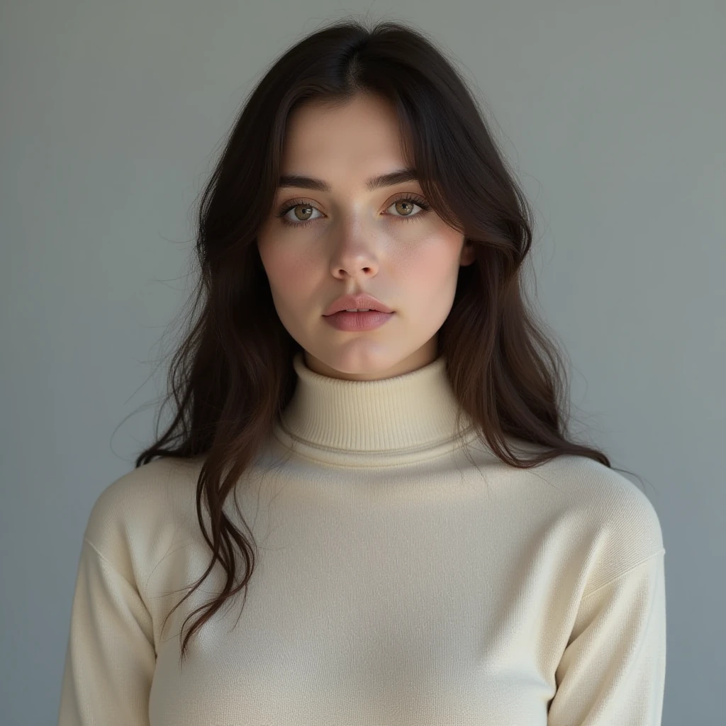 photography of a 20yo woman, perfect face, masterpiece, same face, from, no brand, , white_background, head to the left, big mantle, full body, winter style